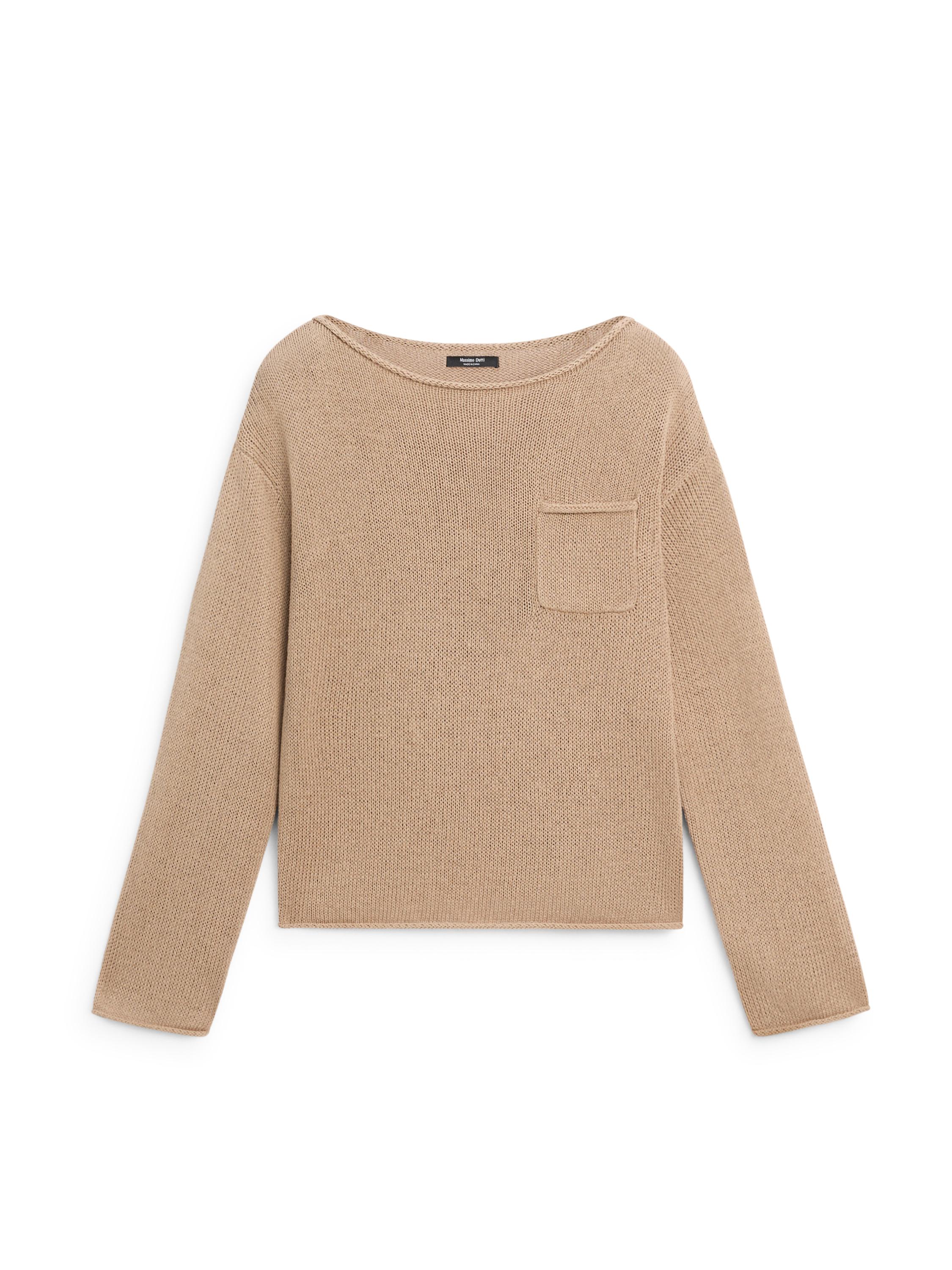 Cotton and linen knit sweater with pocket detail — Washed