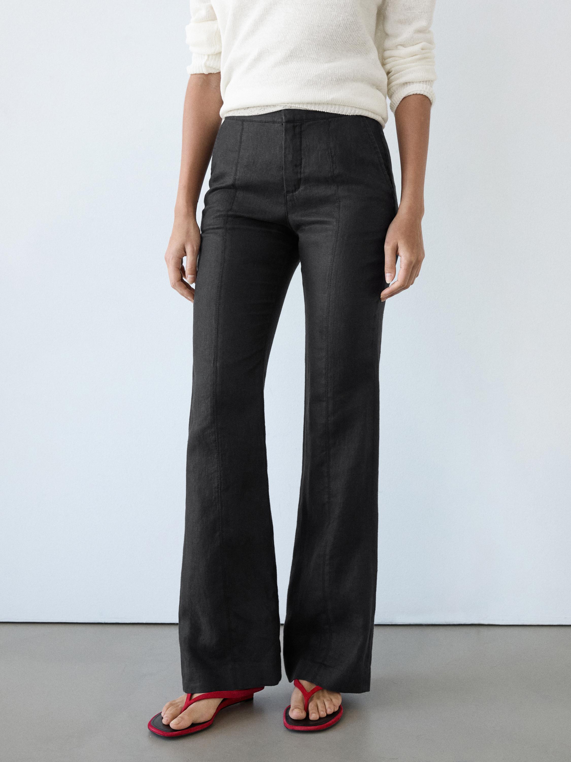 100% linen kick flare fit pants — BLACK