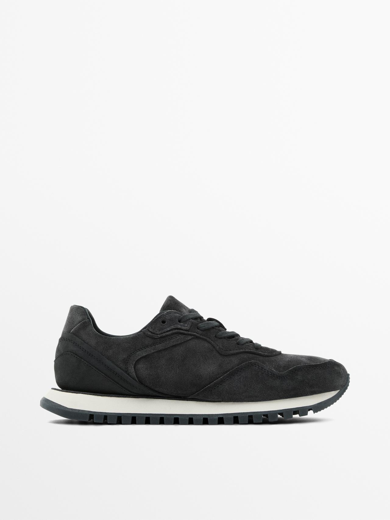 Massimo Dutti - Herre - Blå Sneakers I Spaltlæder - Blå - 40