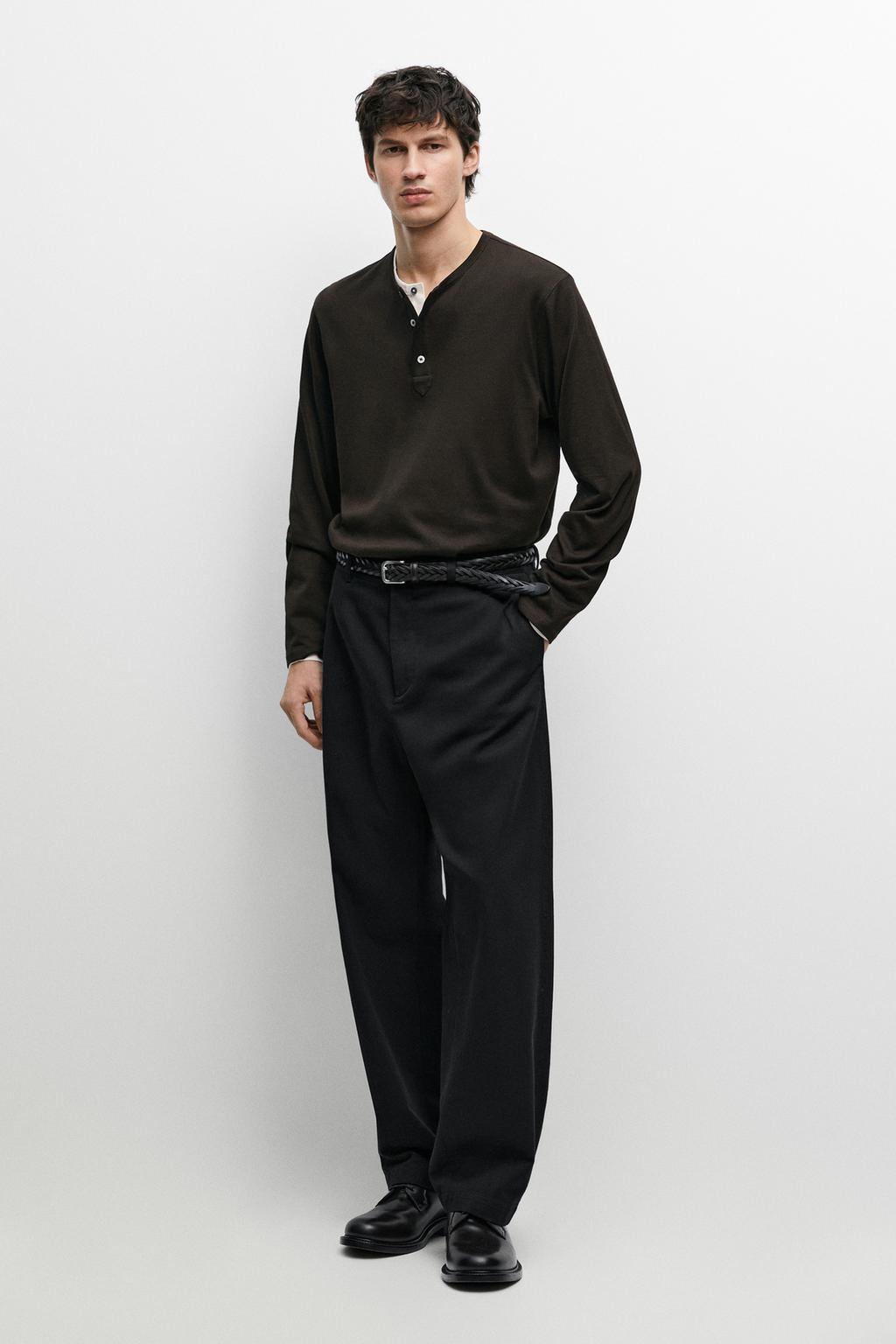 Massimo Dutti 100% yüngül pambıq henley futbolka