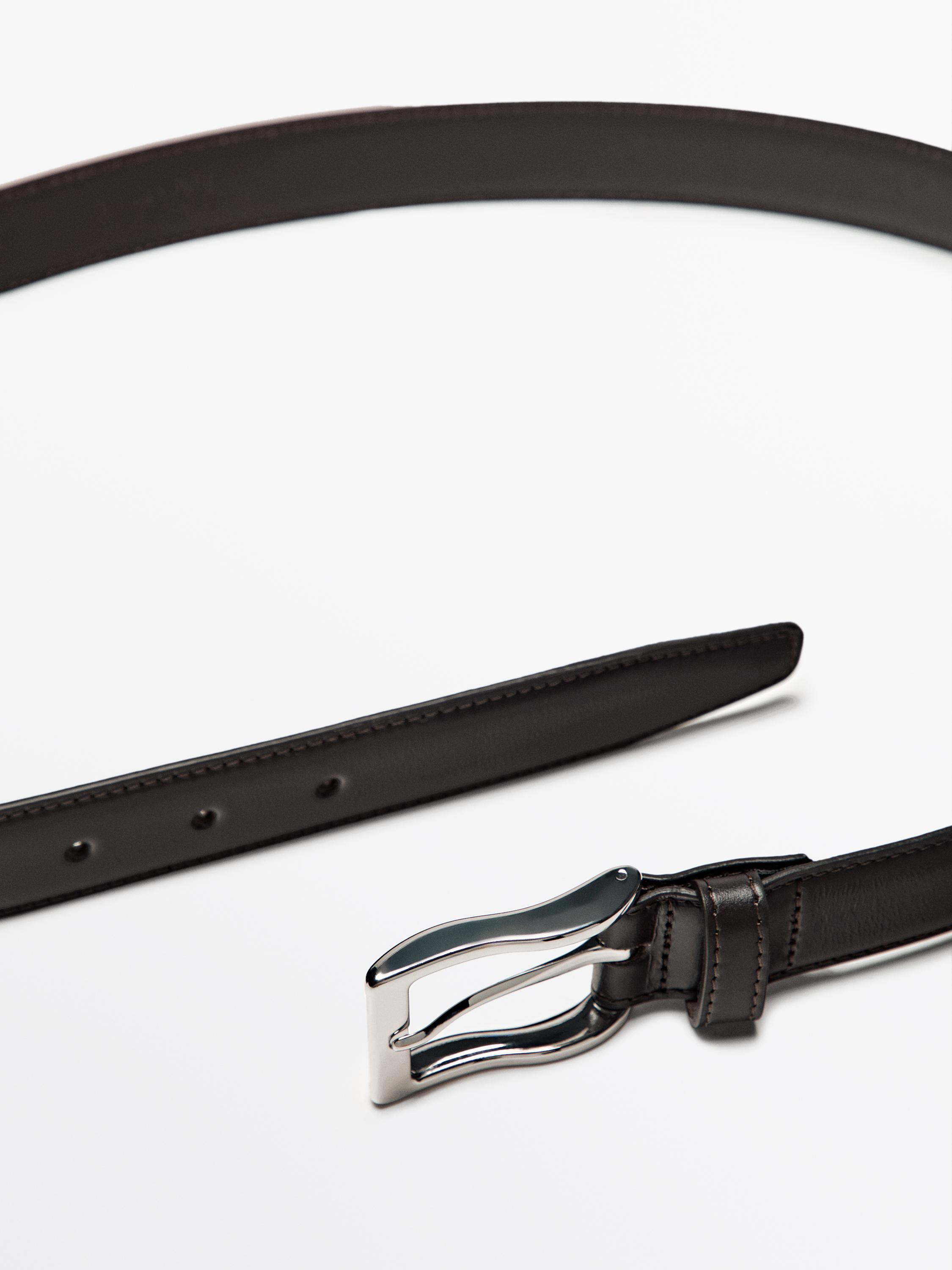 Smart nappa leather belt with topstitching — BROWN