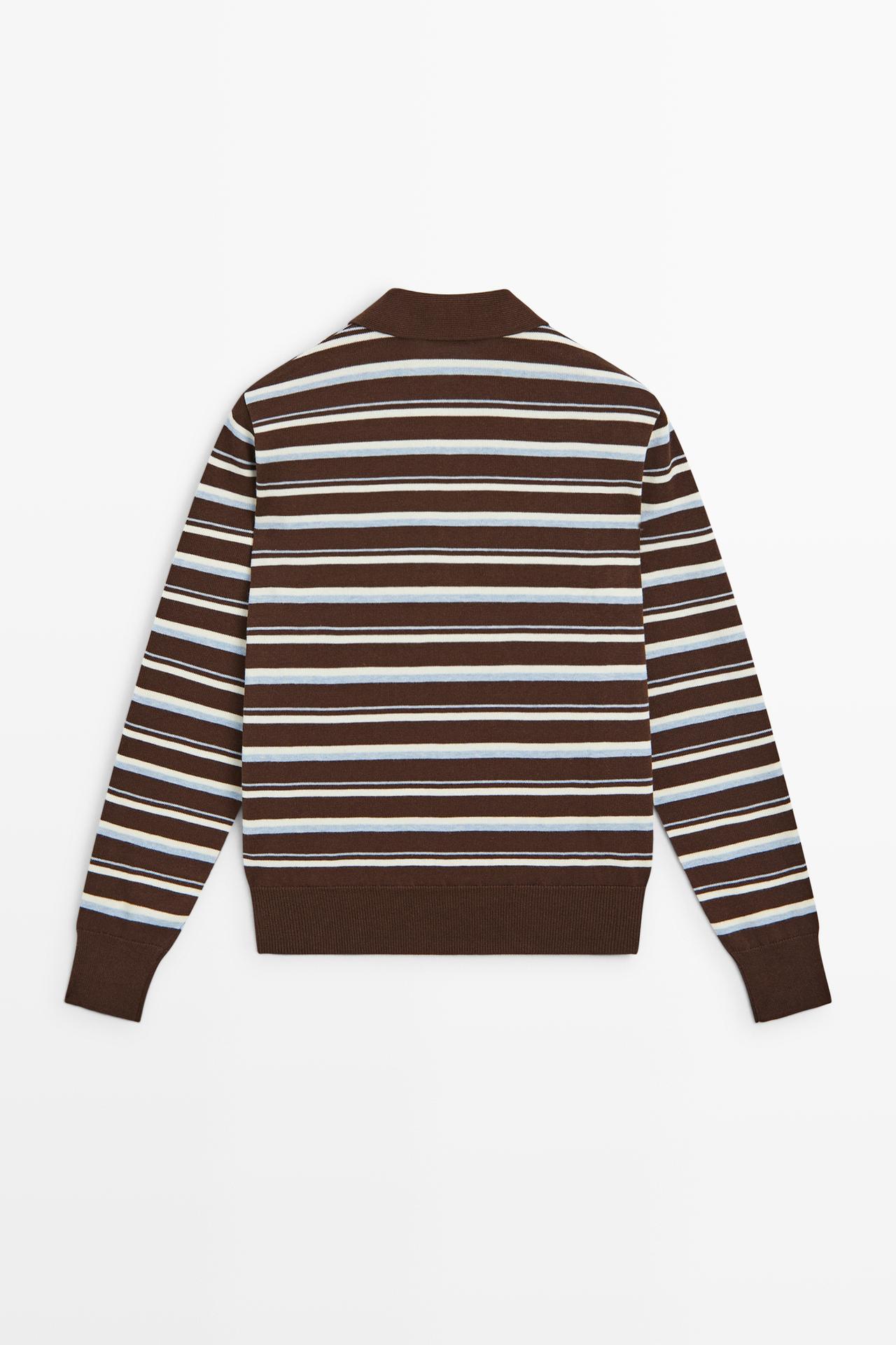 100% cotton striped polo shirt — BROWN