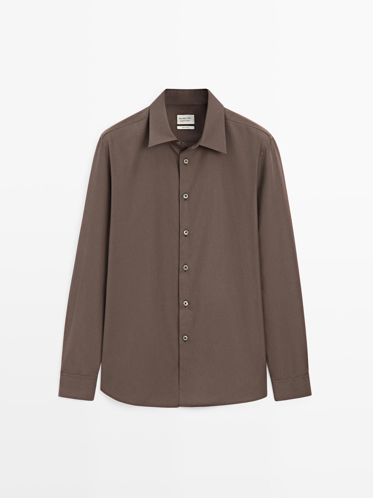 Massimo Dutti - Herre - Relaxed Fit Skjorte I 100% Bomuld - Limited - Chokolade - S