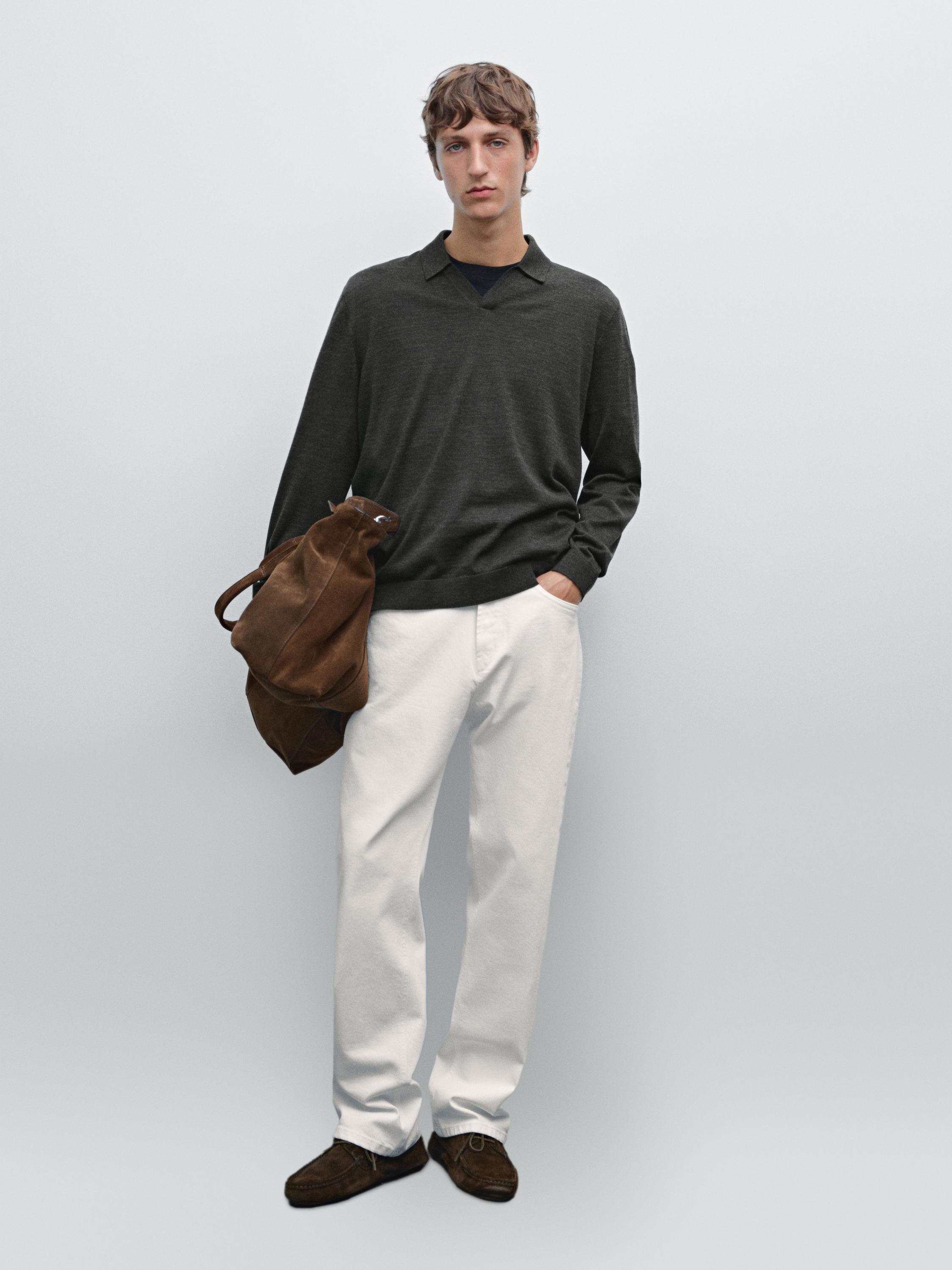 Merino wool knit polo sweater