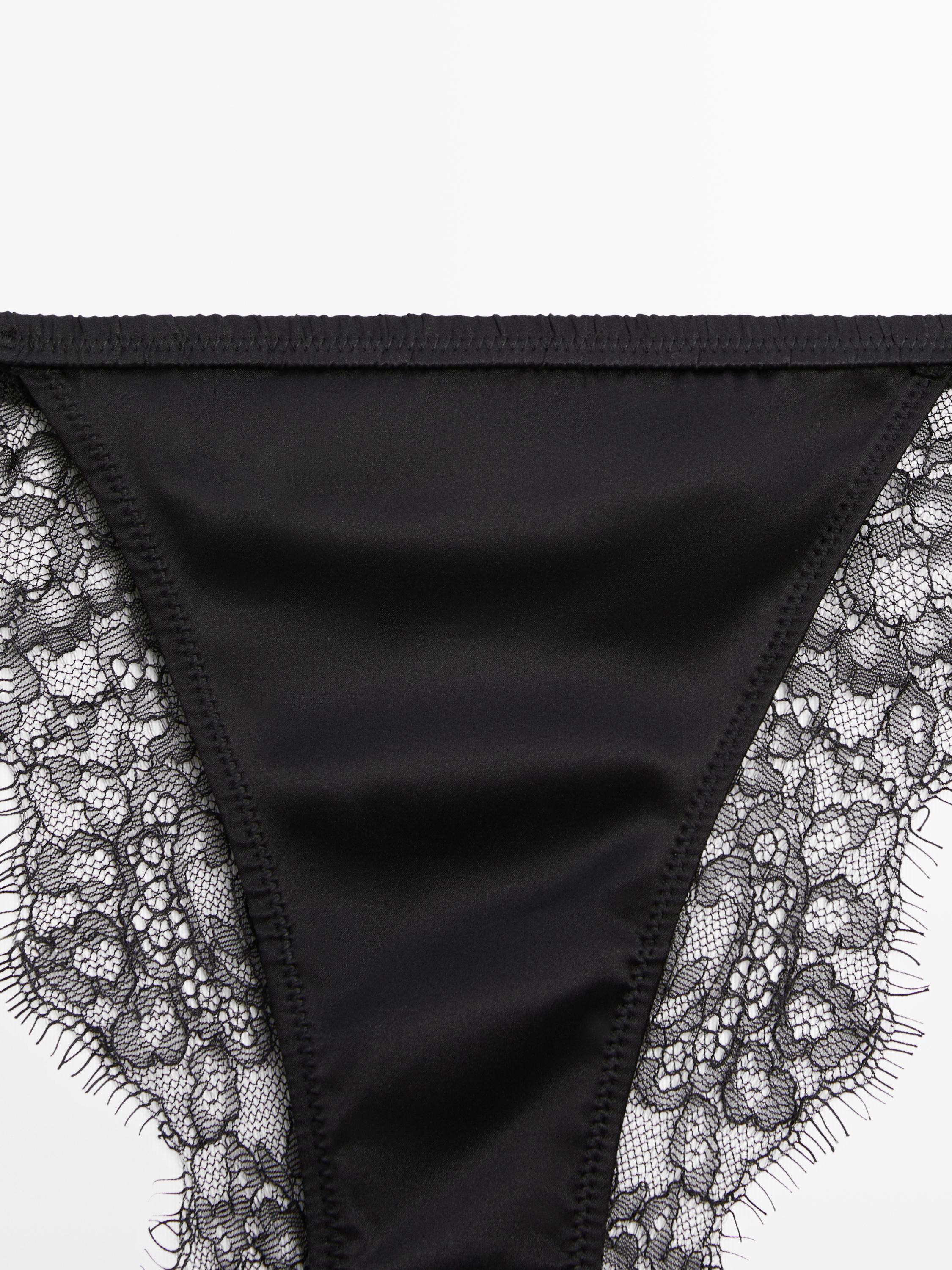 Silk briefs with lace detail — BLACK
