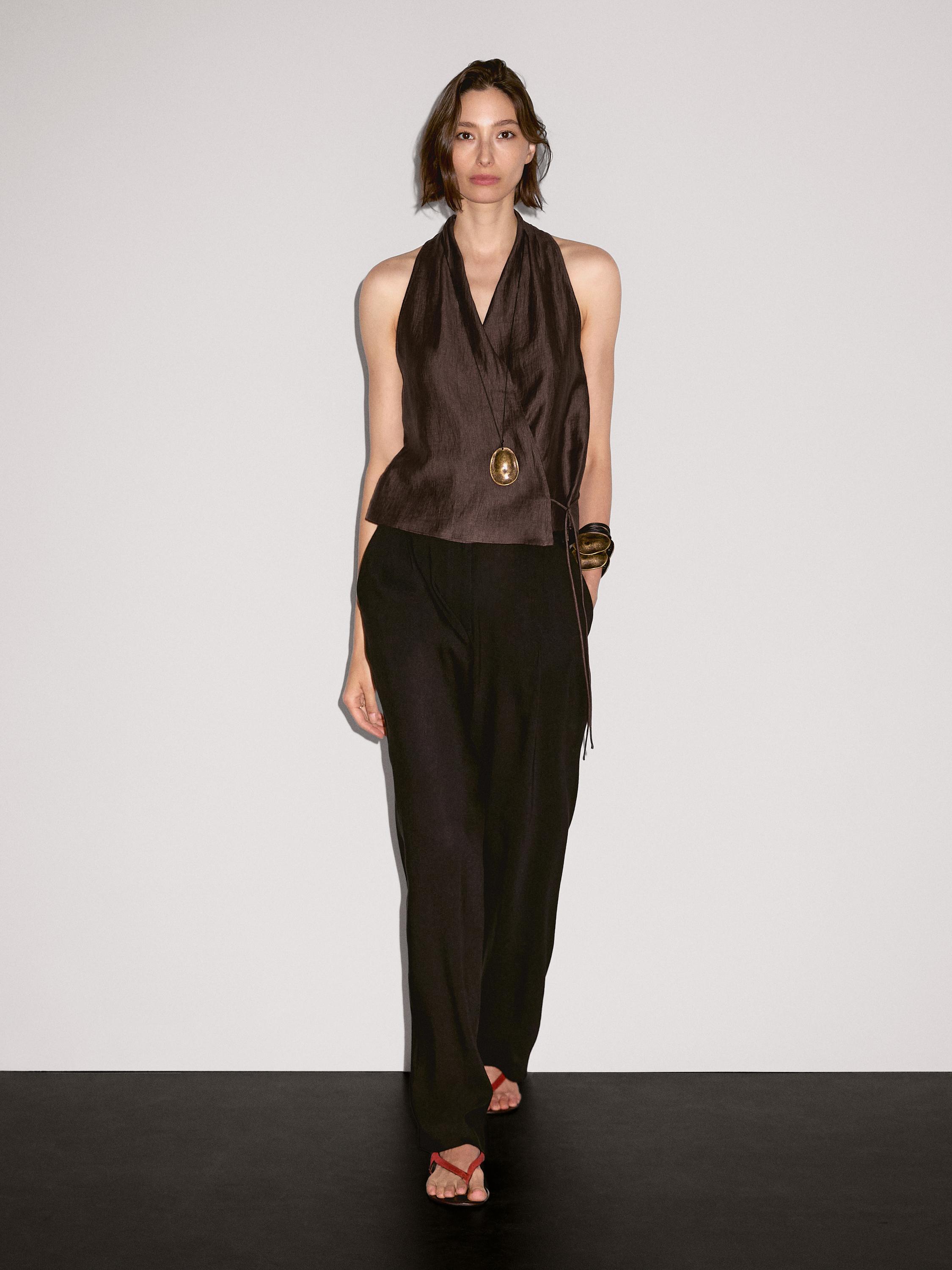 Linen blend crossover halter top