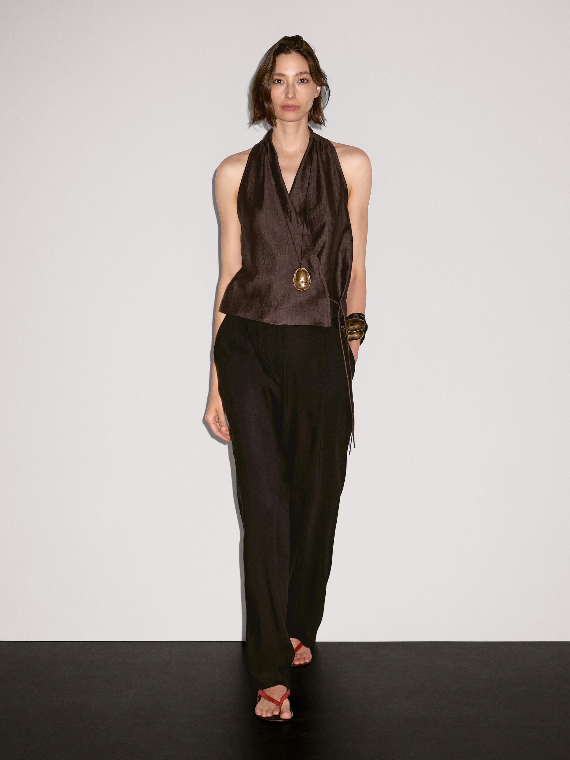 Massimo Dutti Brown Neckholder Top
