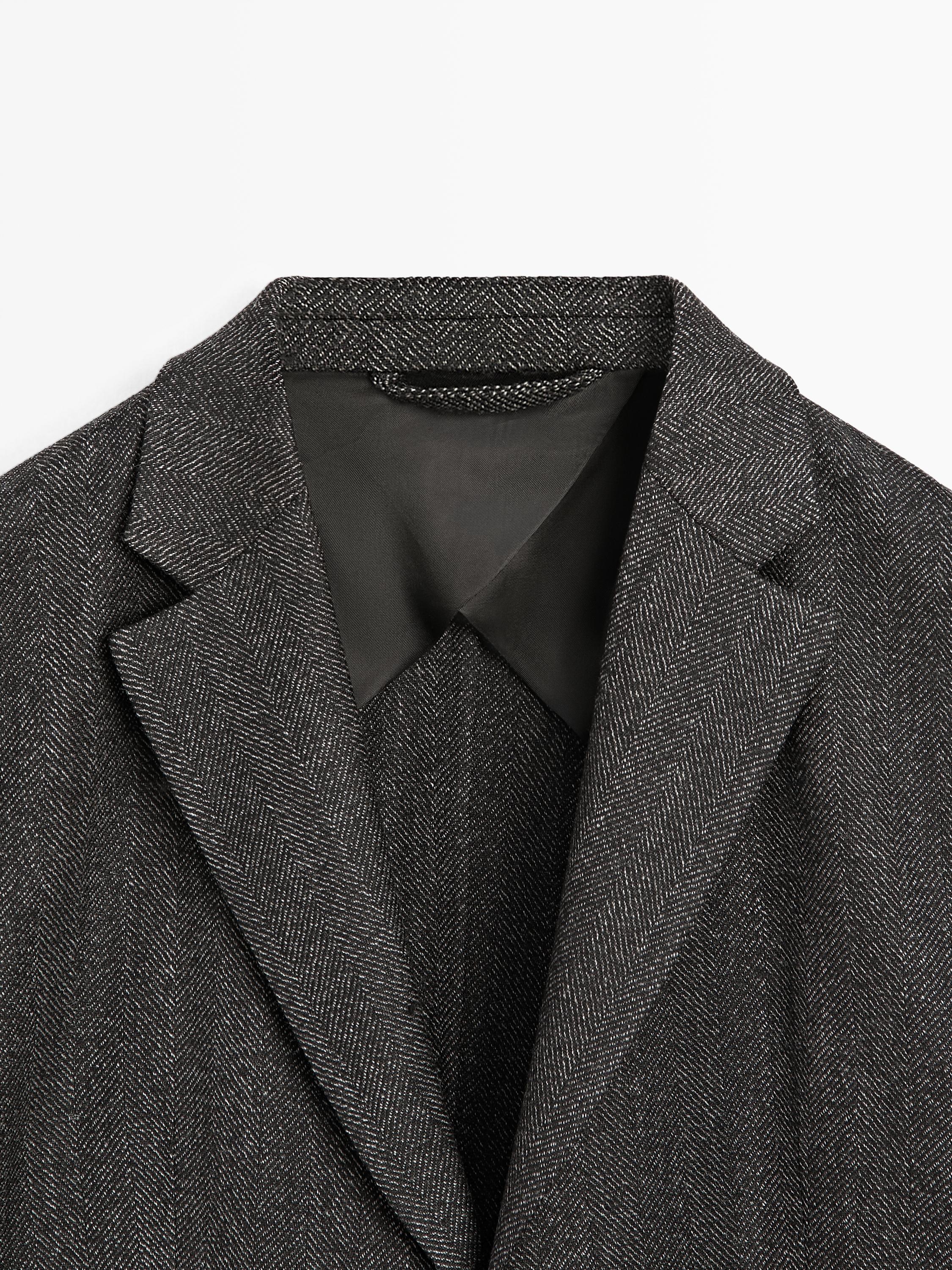 Herringbone wool blend blazer — CHARCOAL