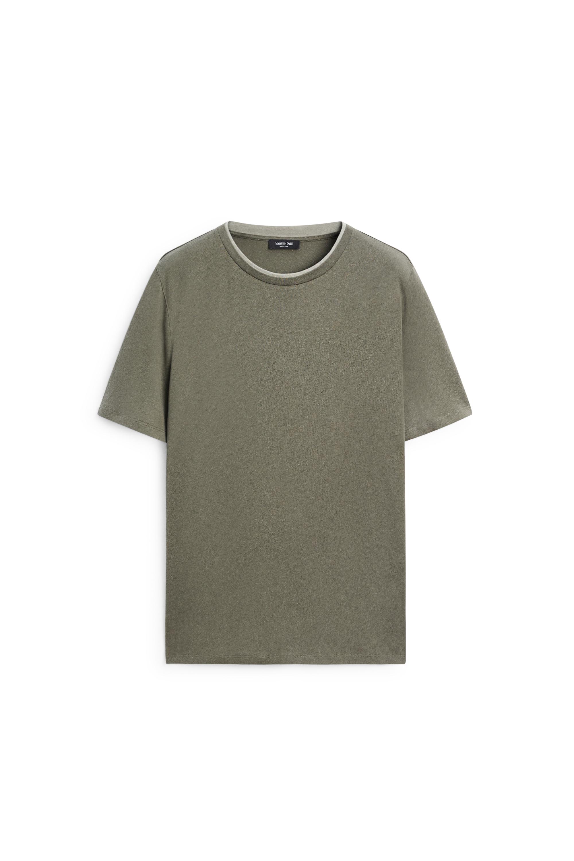 Linen and cotton double-collar T-shirt — KHAKI