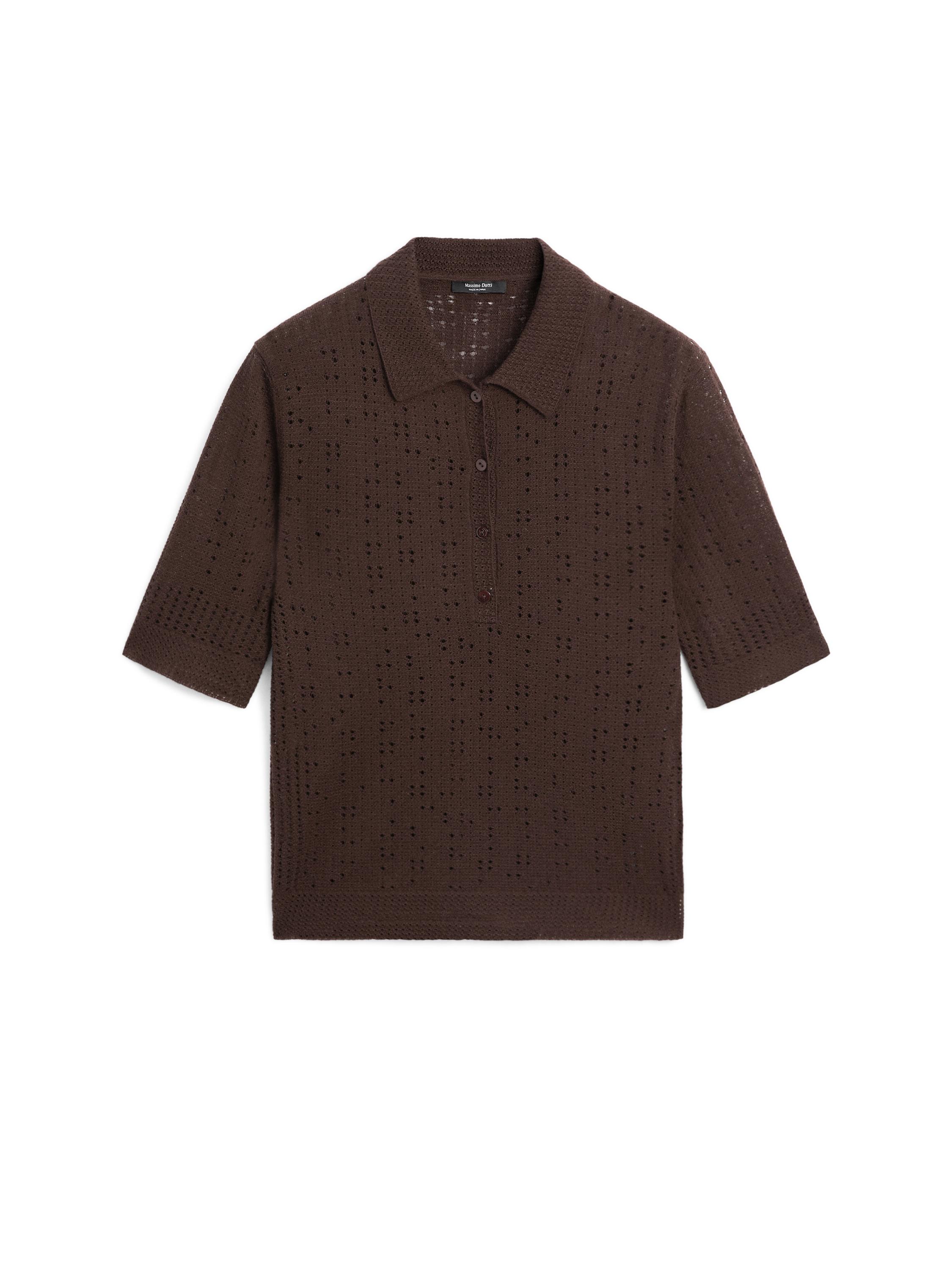 Yünlü kısa kollu triko polo yaka t-shirt