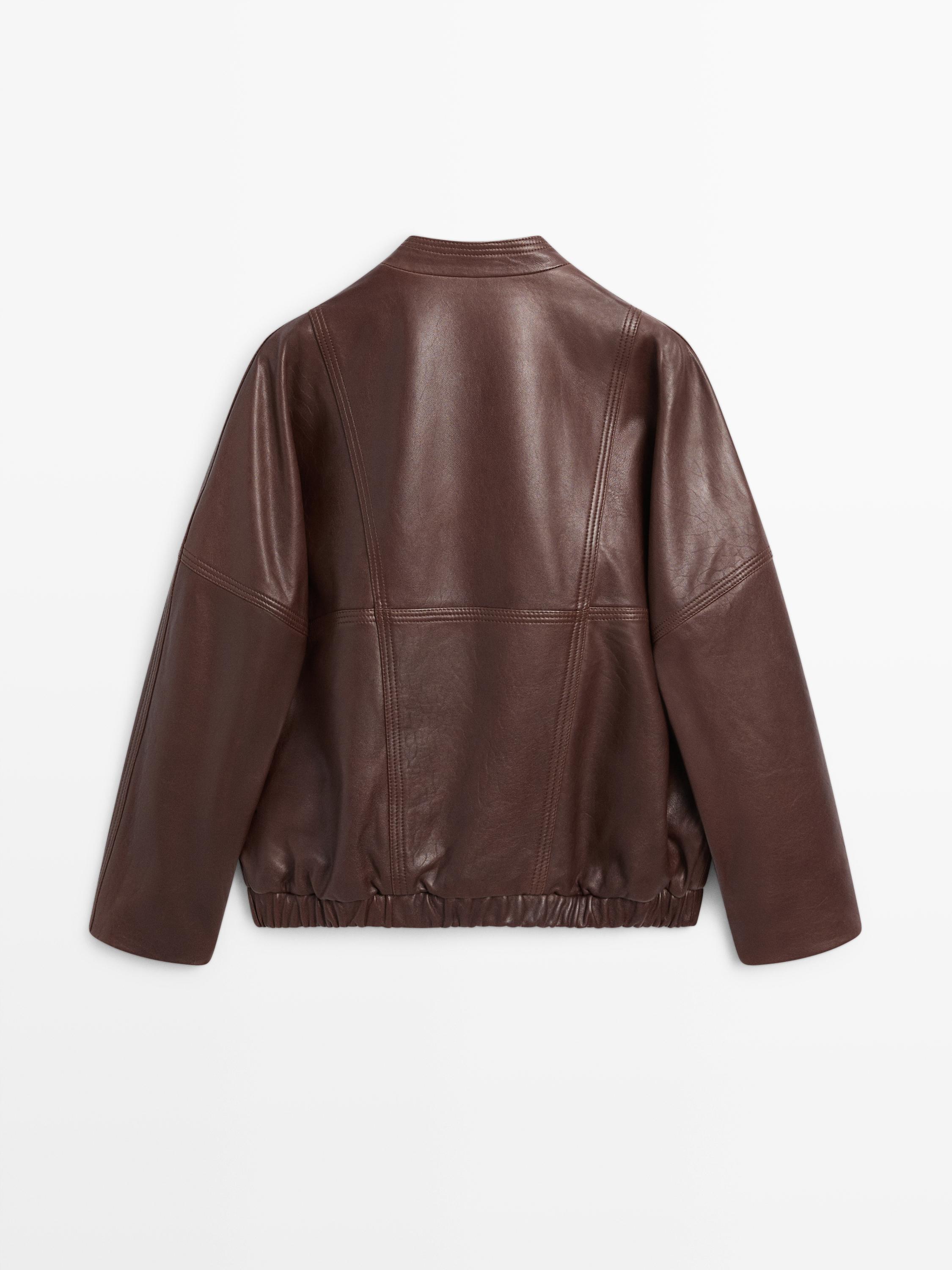 Asymmetric nappa leather bomber jacket · Brown · Bomberâ Jacket