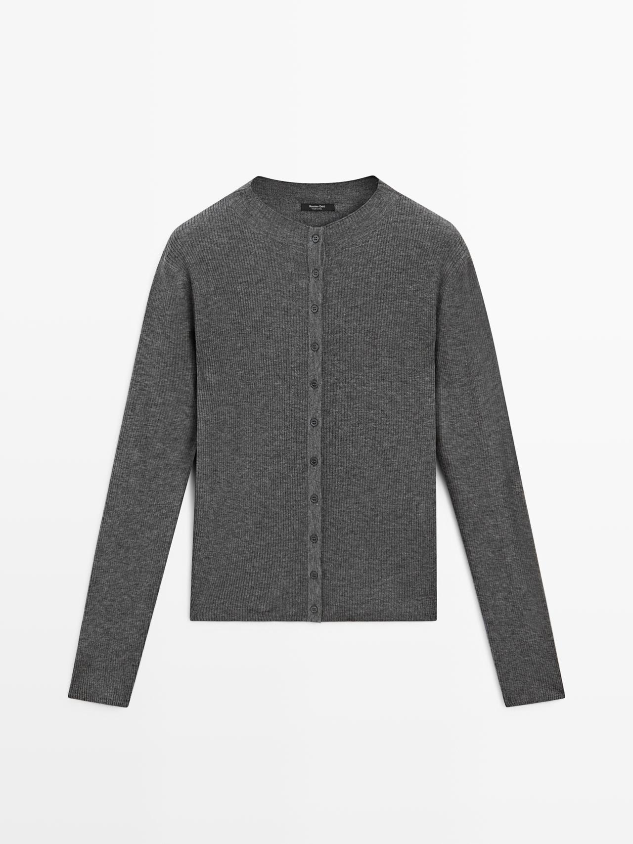 Massimo Dutti - Dame - Cardigan I Ribstof Af Uldblanding - Grå - S