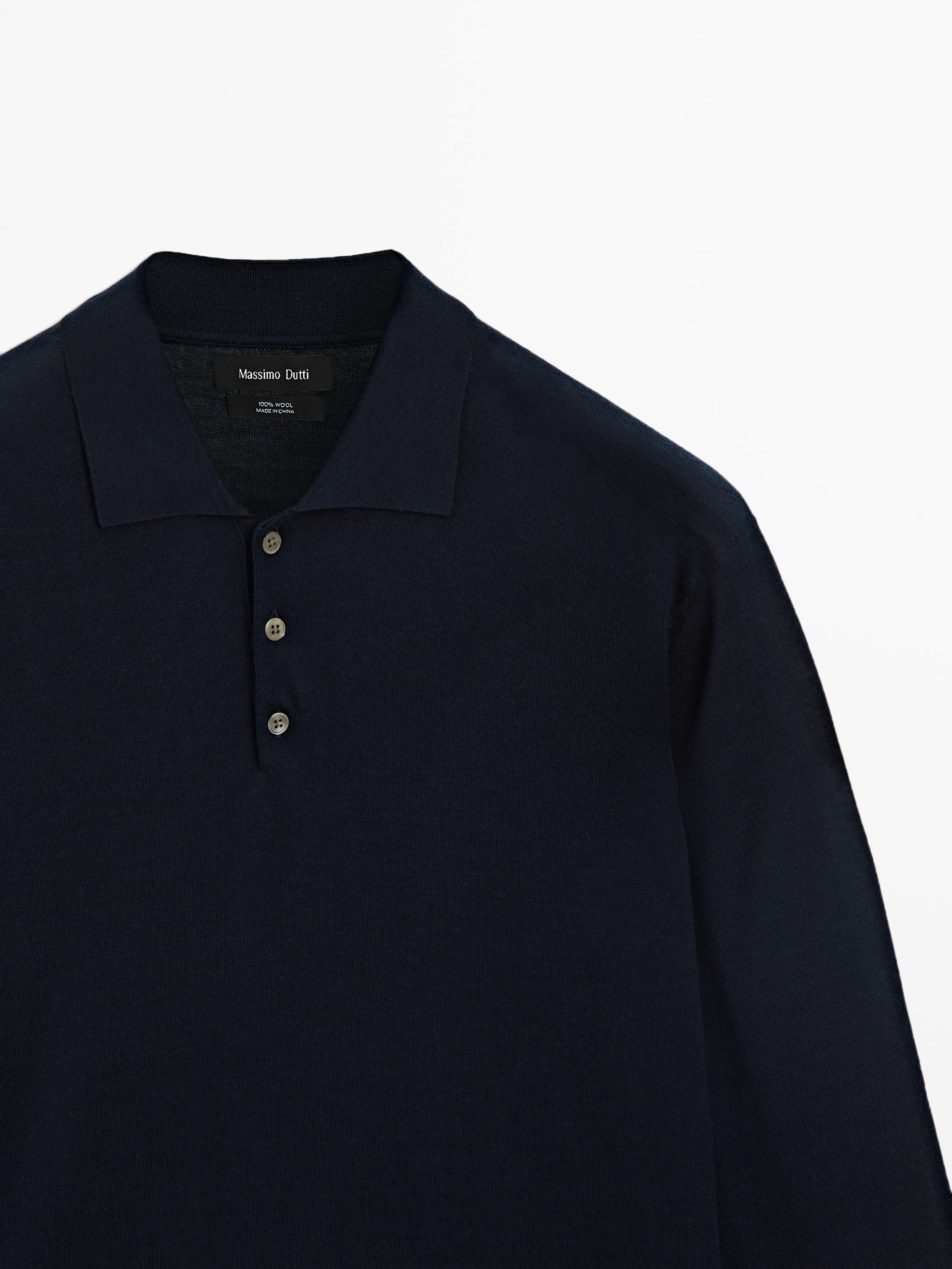 100% merino wool knit sweater with polo collar