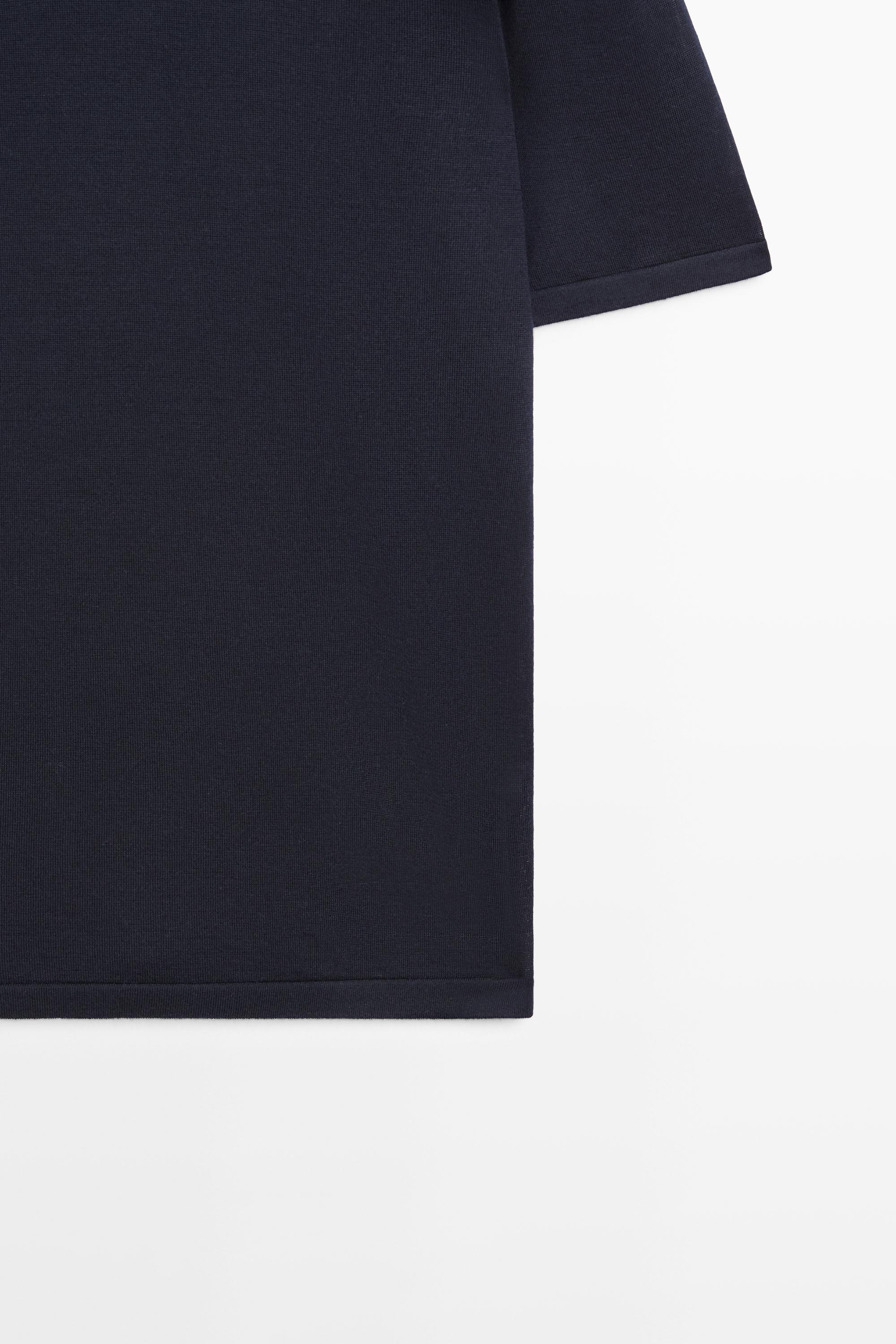 Wool-blend short-sleeve knit sweater — NAVY BLUE