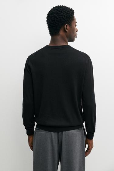Cotton blend V-neck knit sweater — BLACK 5