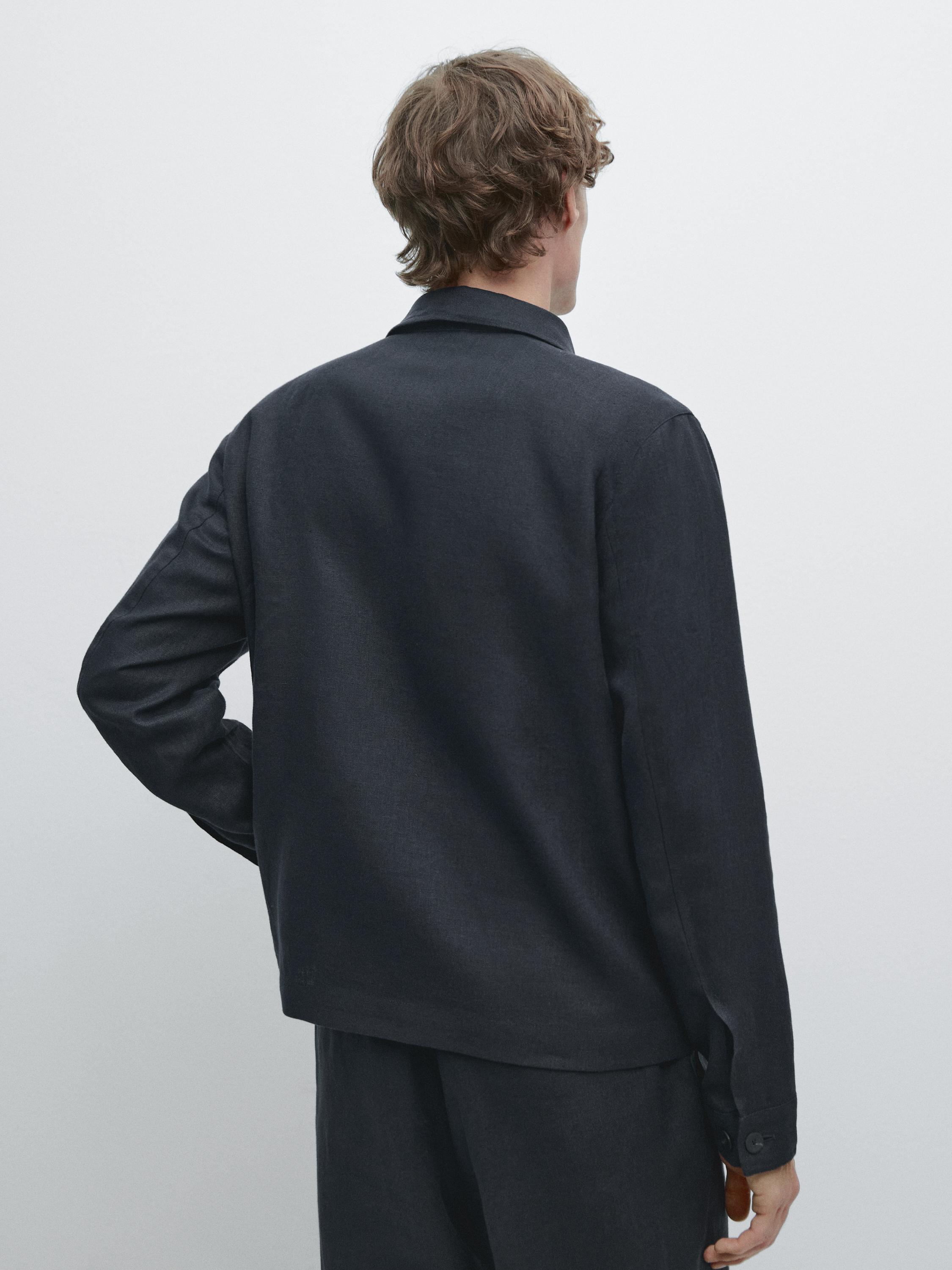 Cropped linen jacket — NAVY BLUE
