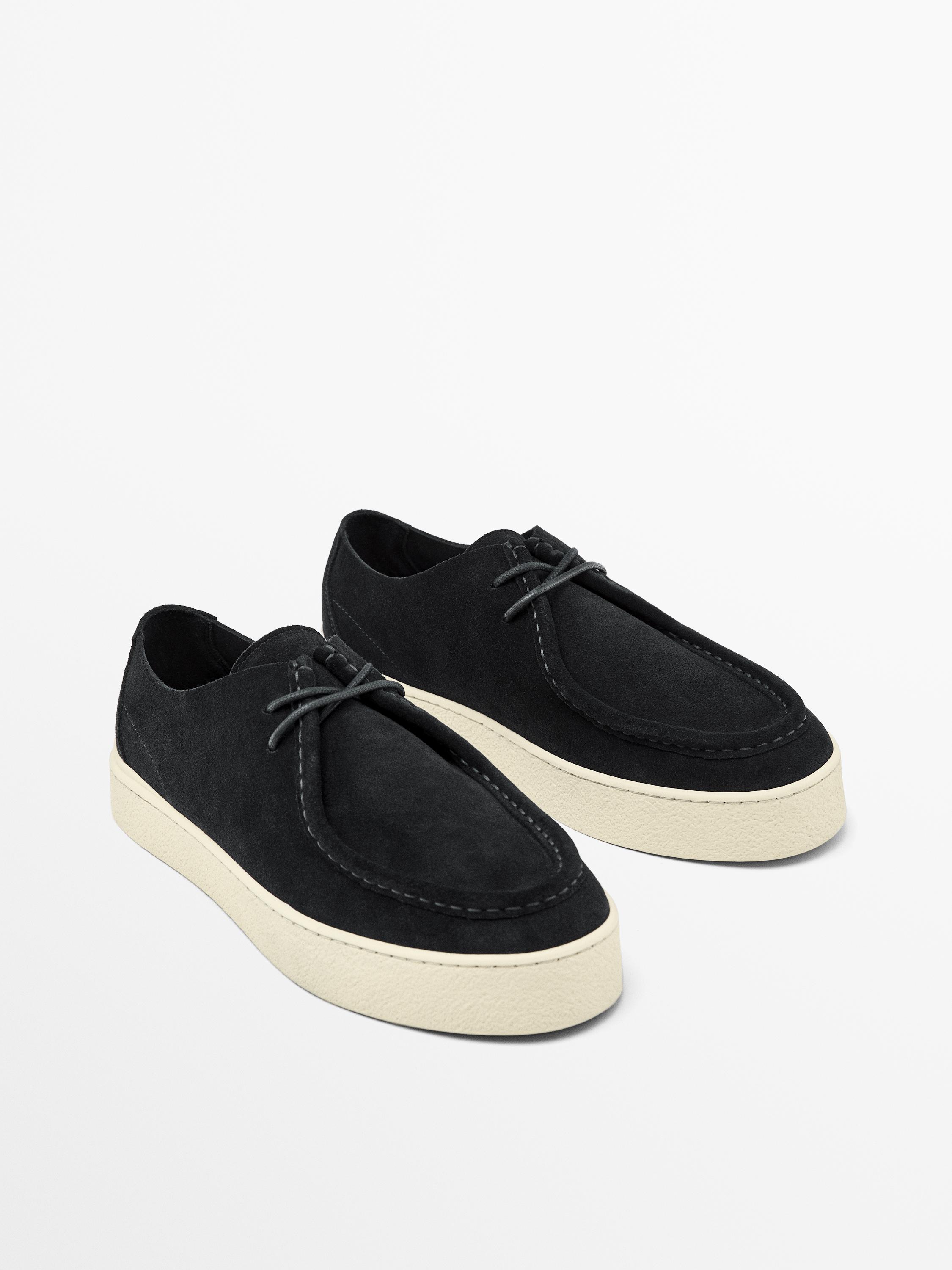 Moc toe split suede shoes