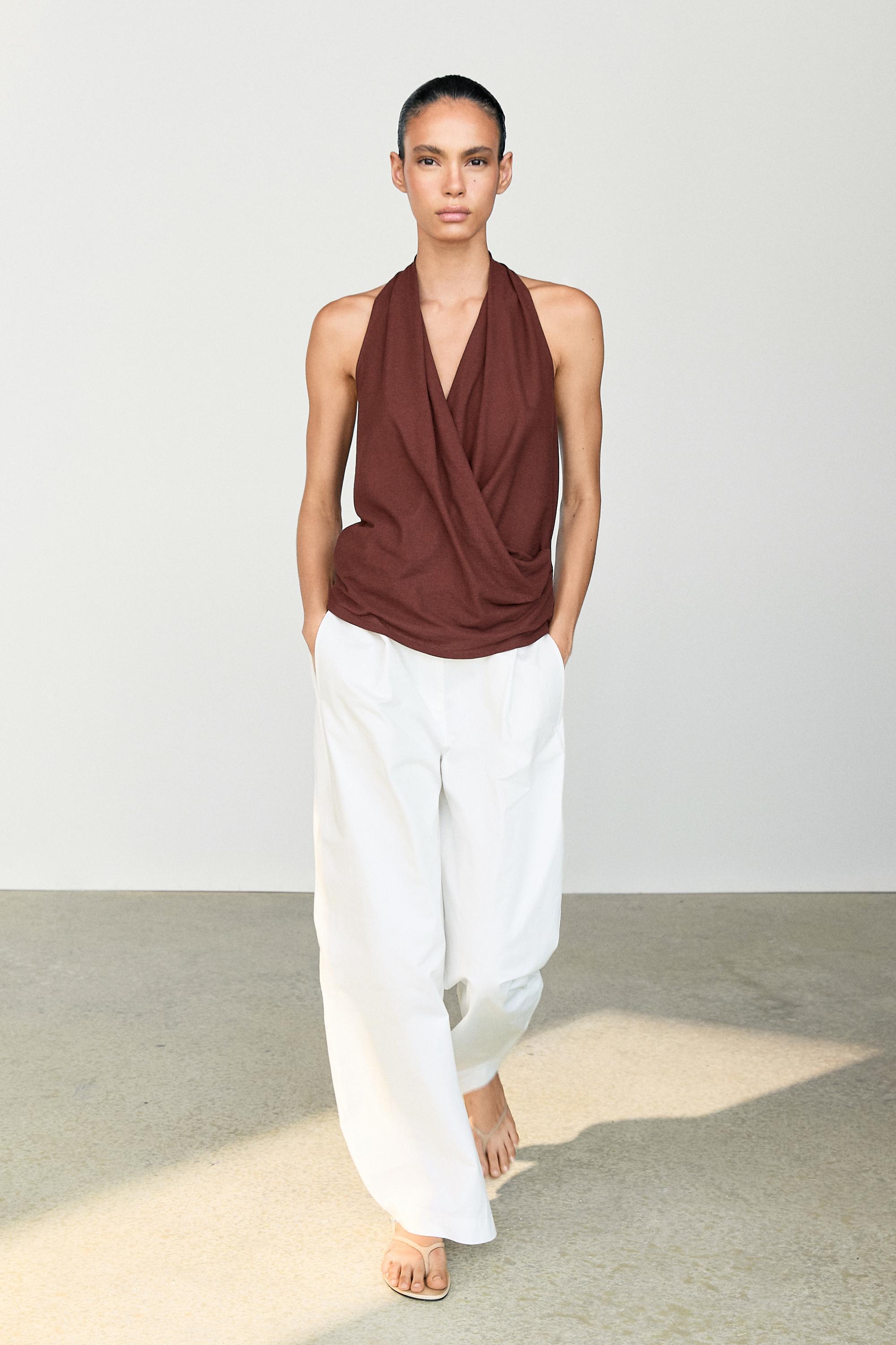 100% cotton draped surplice top — BURGUNDY