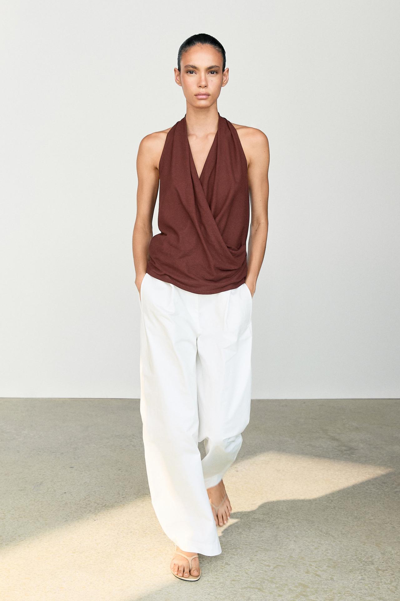 100% cotton draped surplice top — BURGUNDY