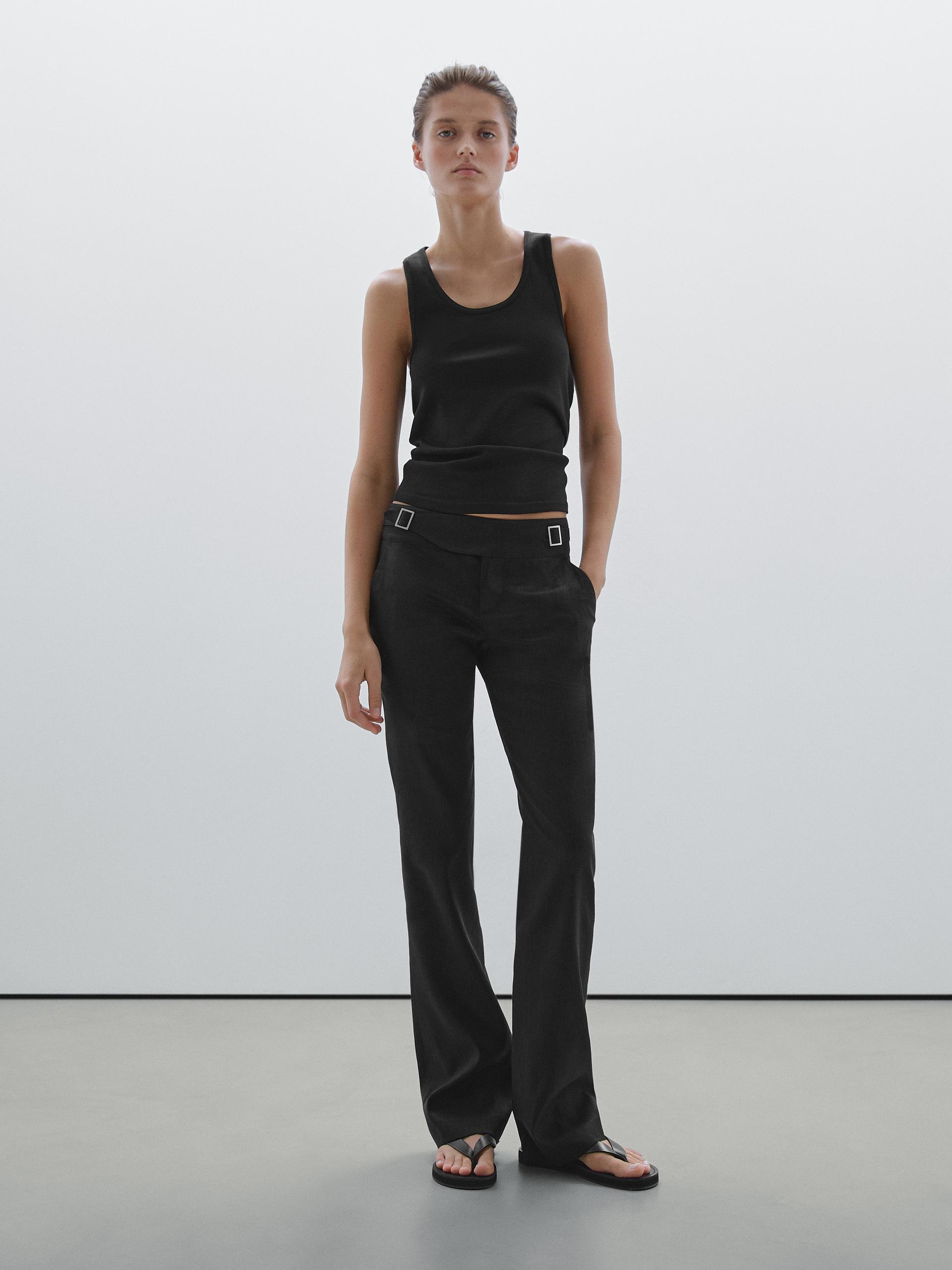 Pantaloni Straight Fit A Vita Bassa Stretch - Nero - 40 (It 44) - Massimo Dutti - Femminile
