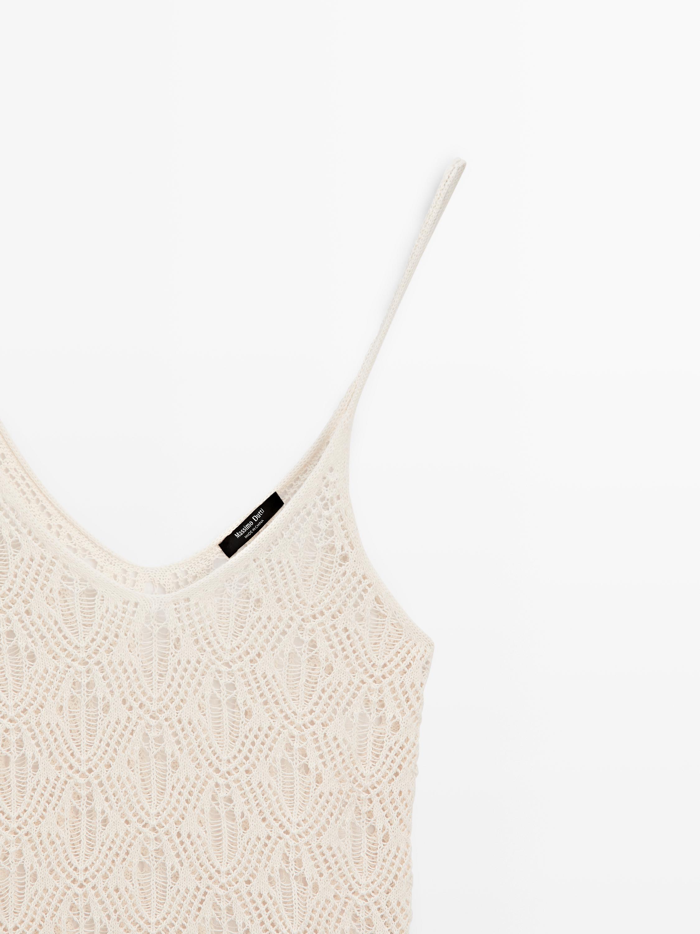 Strappy top with openwork detail — CREAM