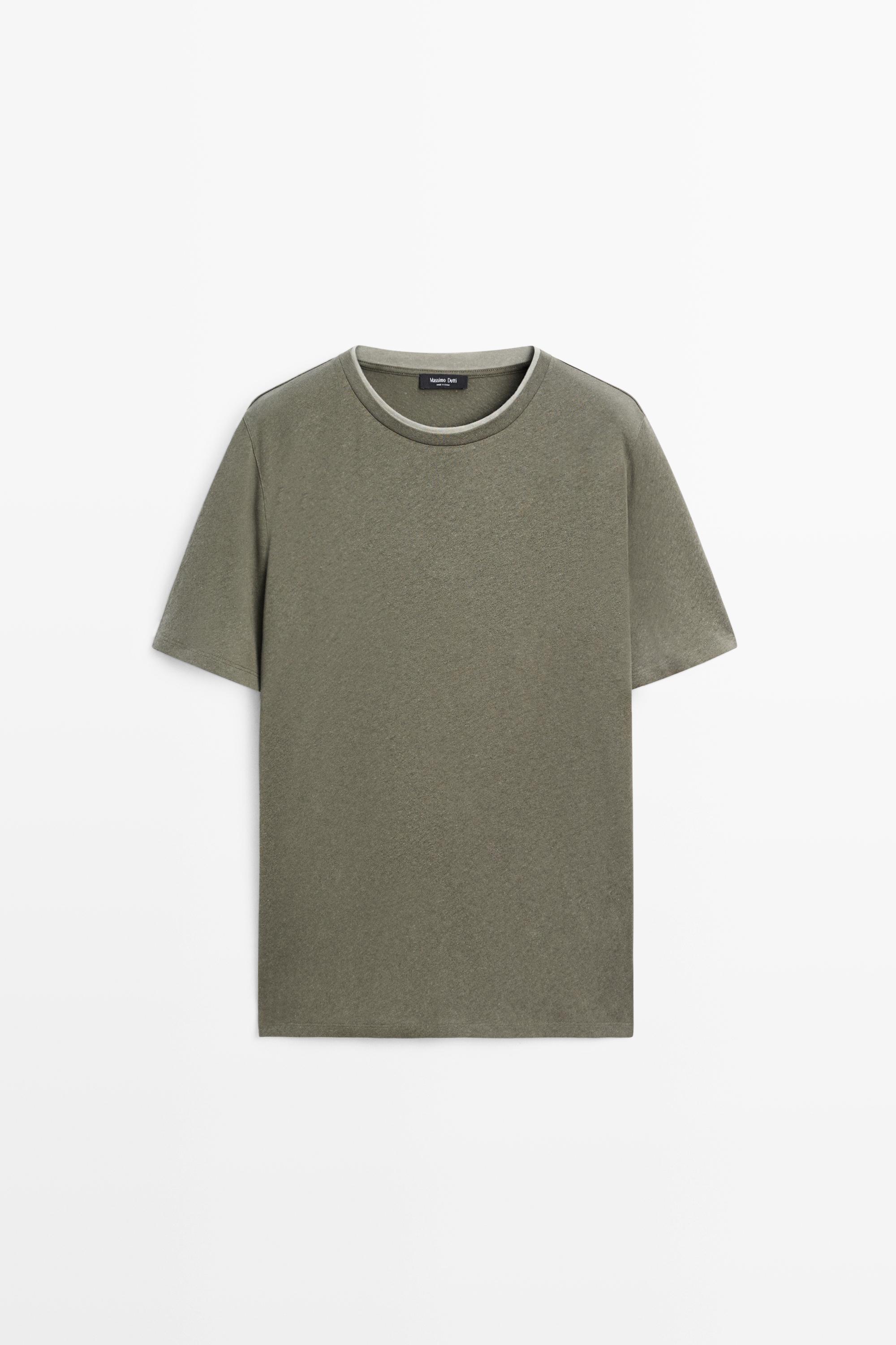 Linen and cotton double-collar T-shirt — KHAKI