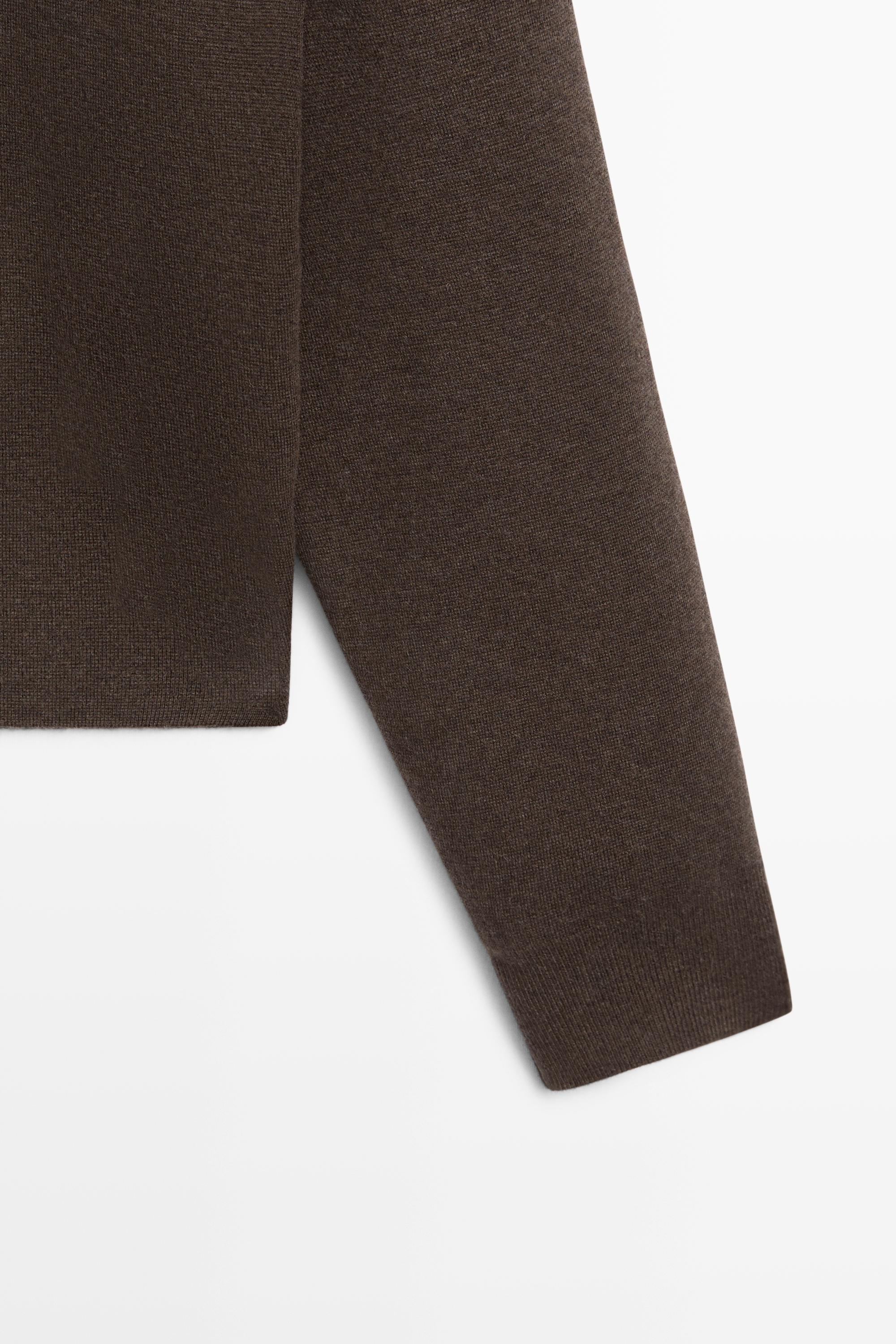 Knit cardigan with collar detail — CHOCOLATE BROWN