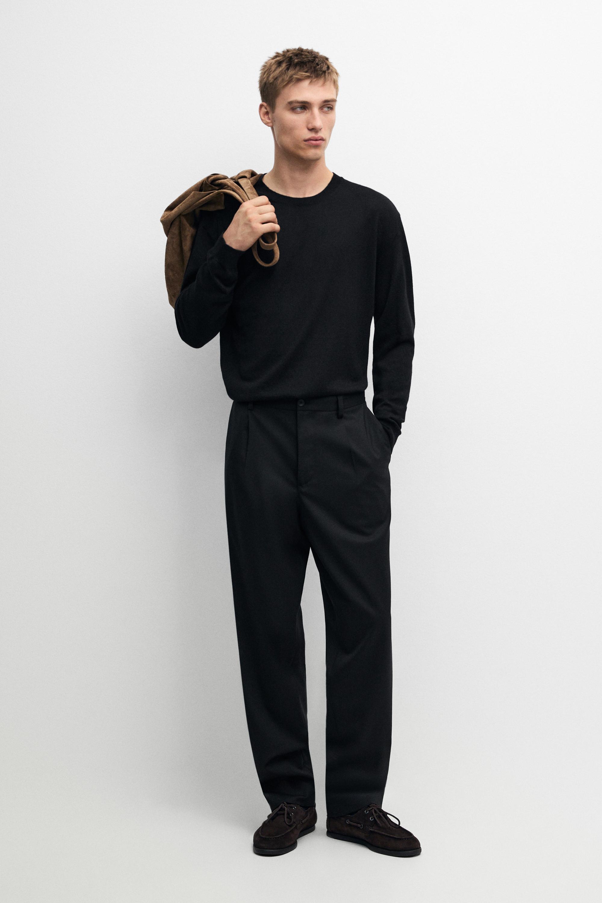 Knit 100% cashmere round neck sweater — BLACK