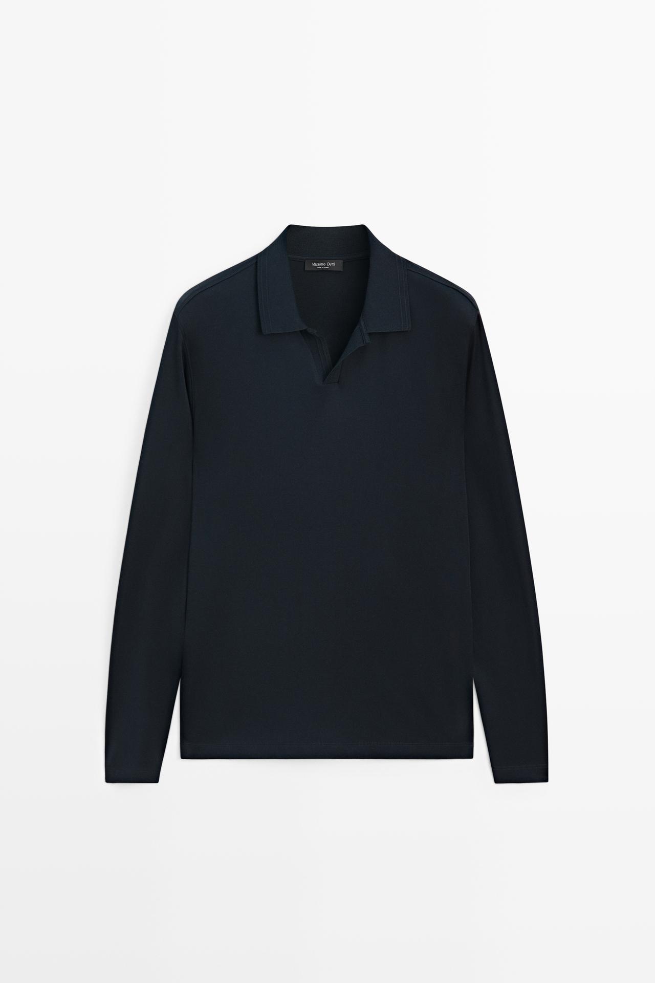 100% cotton long sleeve polo shirt — NAVY BLUE
