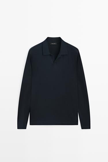 100% cotton long sleeve polo shirt — NAVY BLUE 2