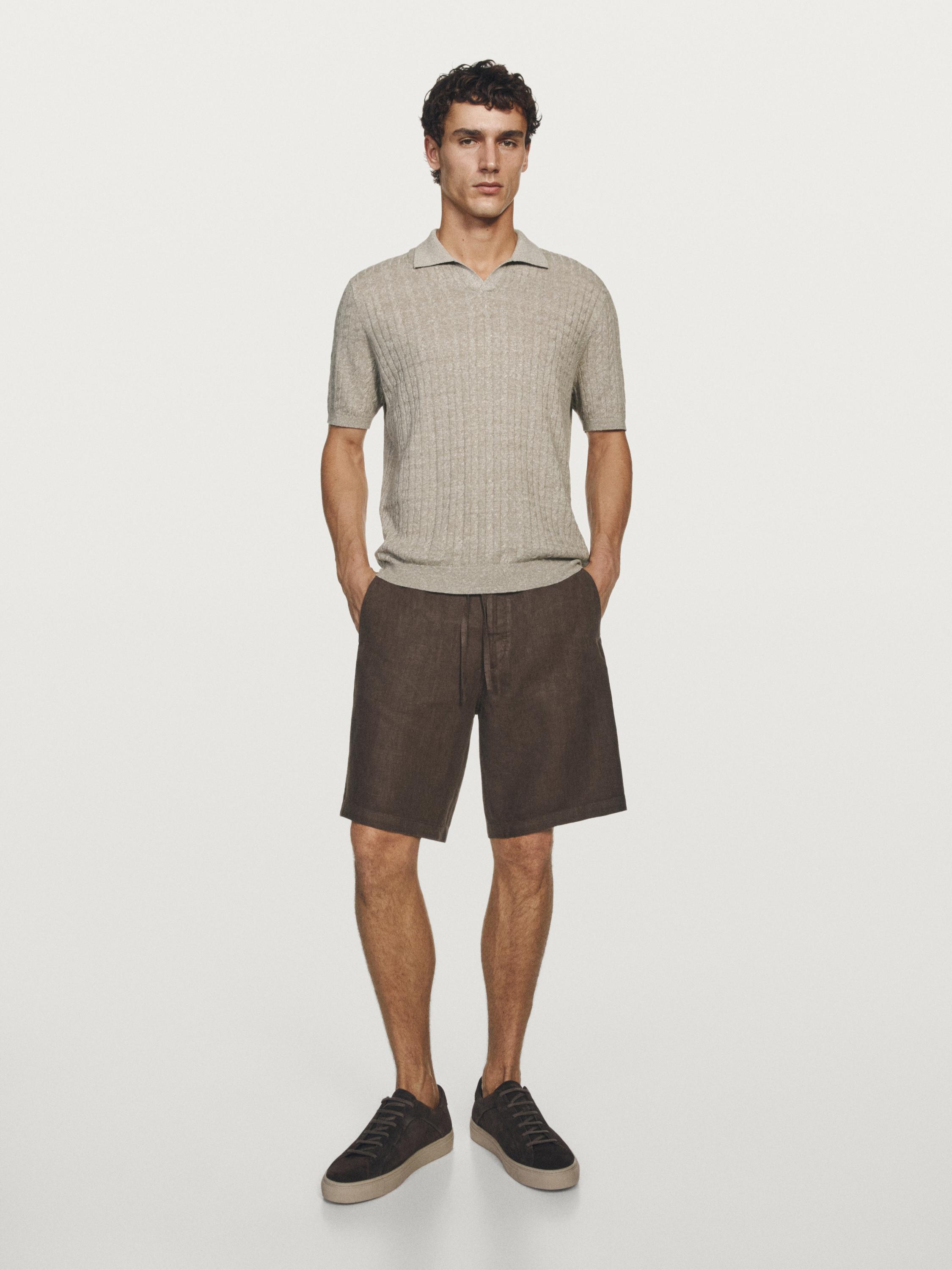 Cotton and linen cable-knit polo sweater