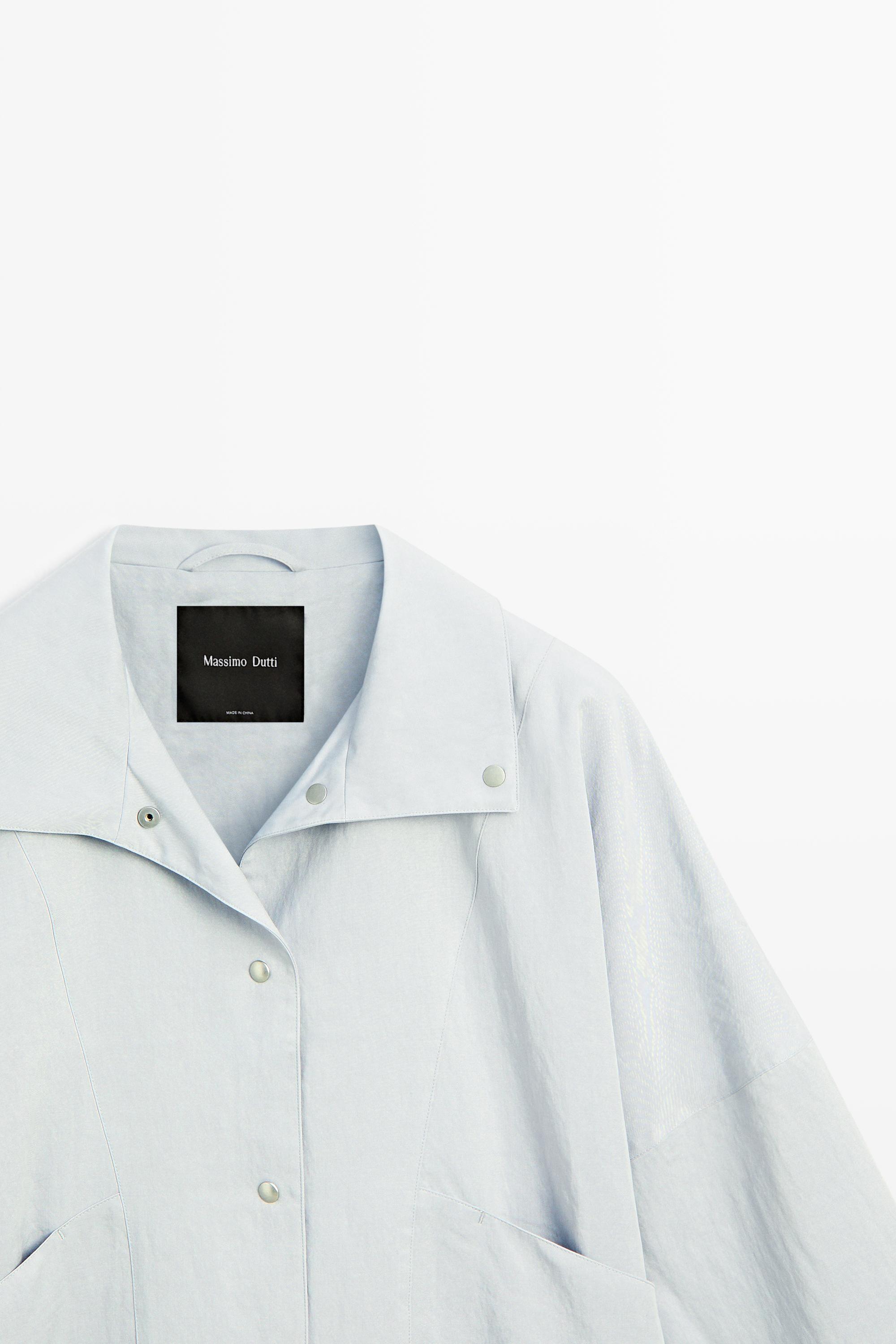 High collar bomber jacket with pocket details — Light blue