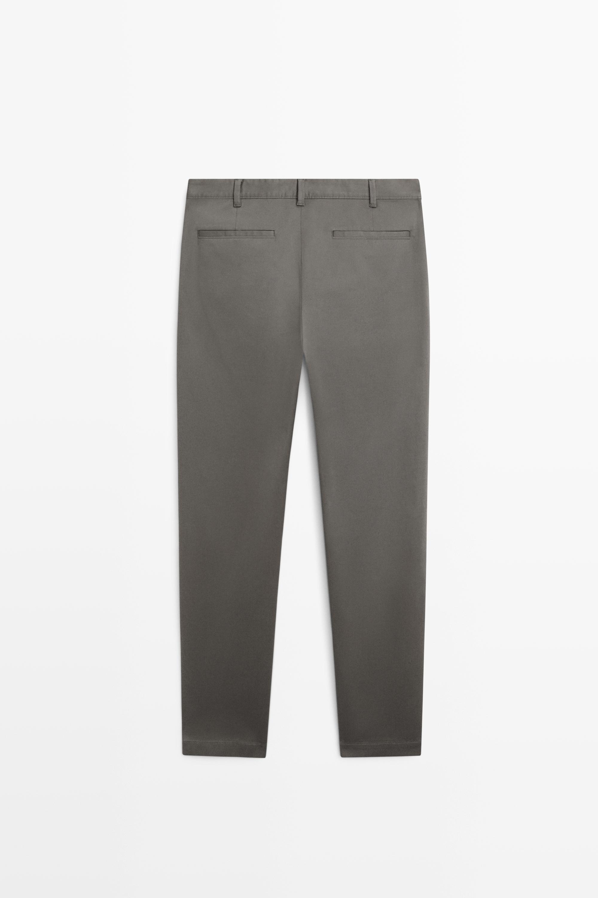 Cotton blend slim fit pants — GREY