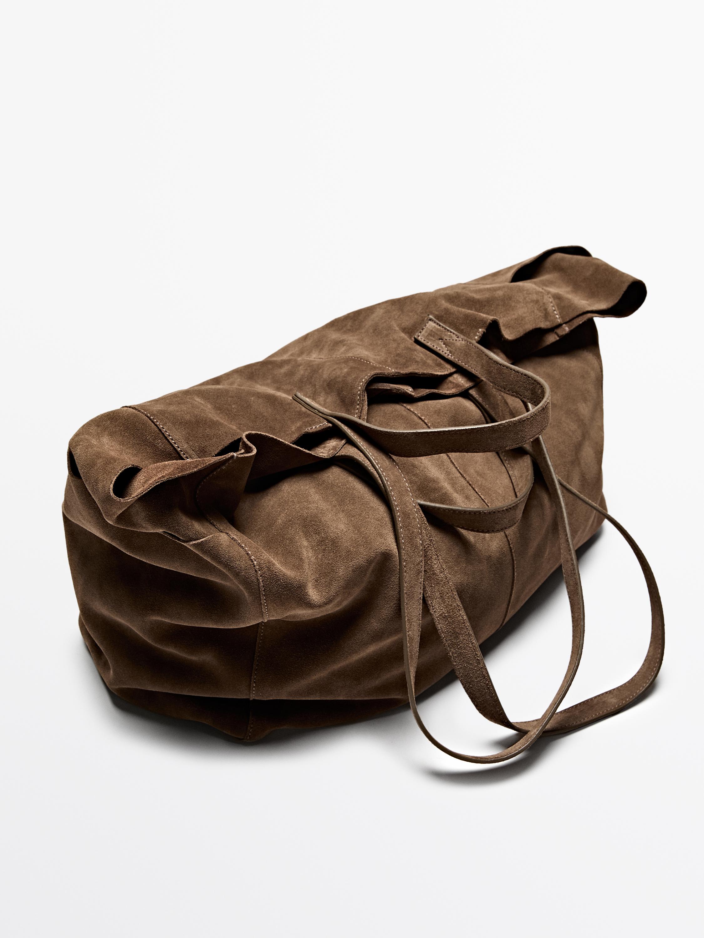 Leather and split leather maxi shopper bag