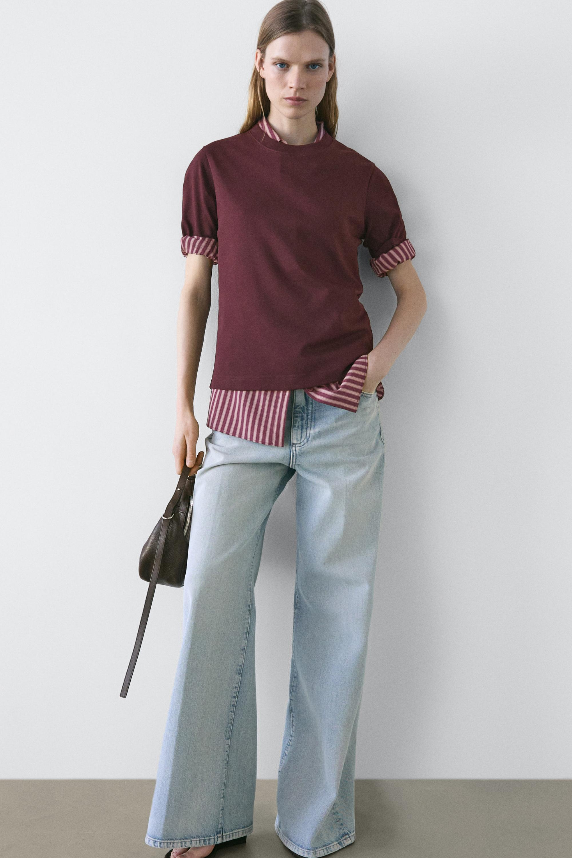 100% cotton interlock crew neck T-shirt — BURGUNDY
