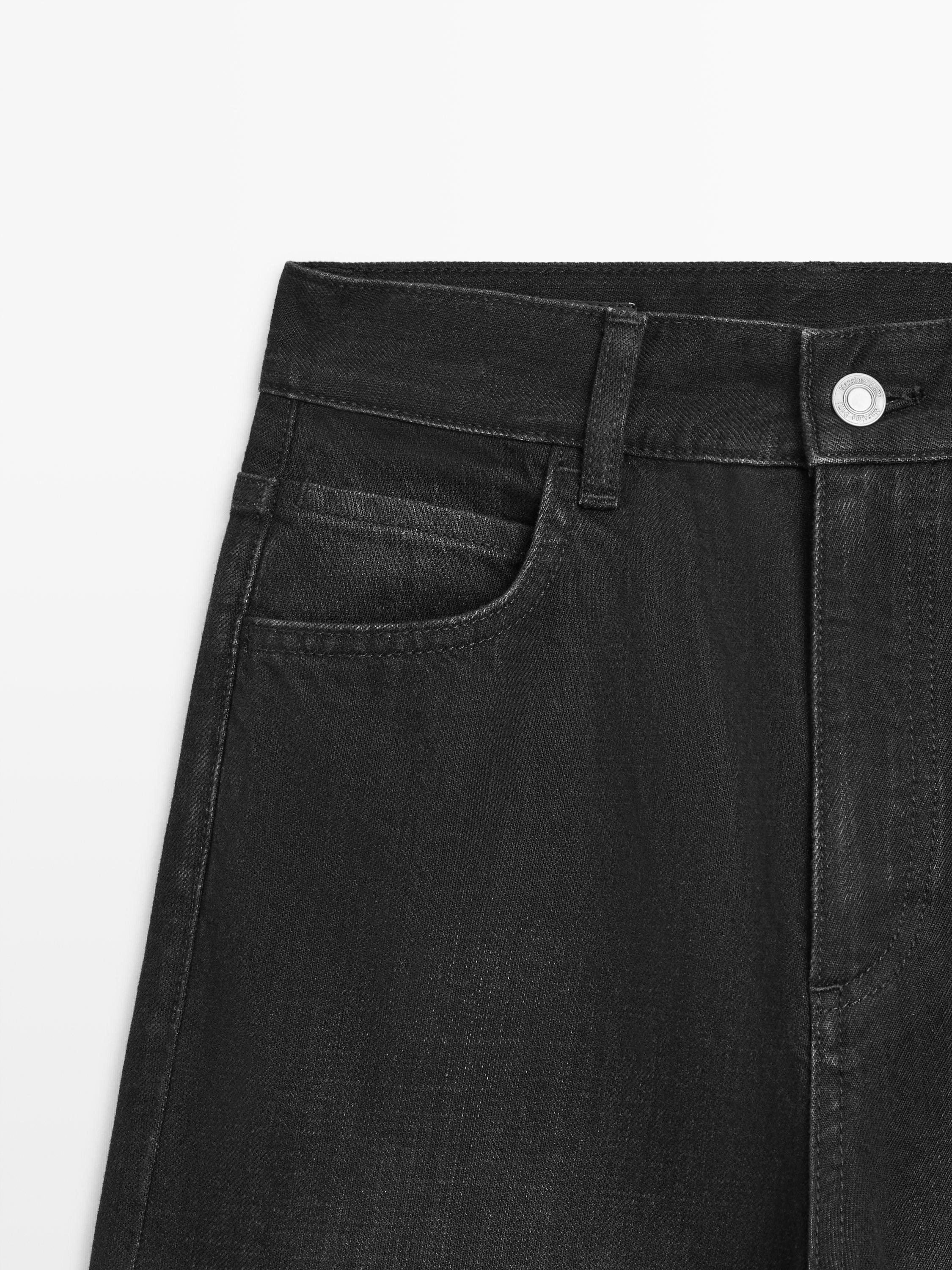 Straight-leg high-waist jeans — BLACK
