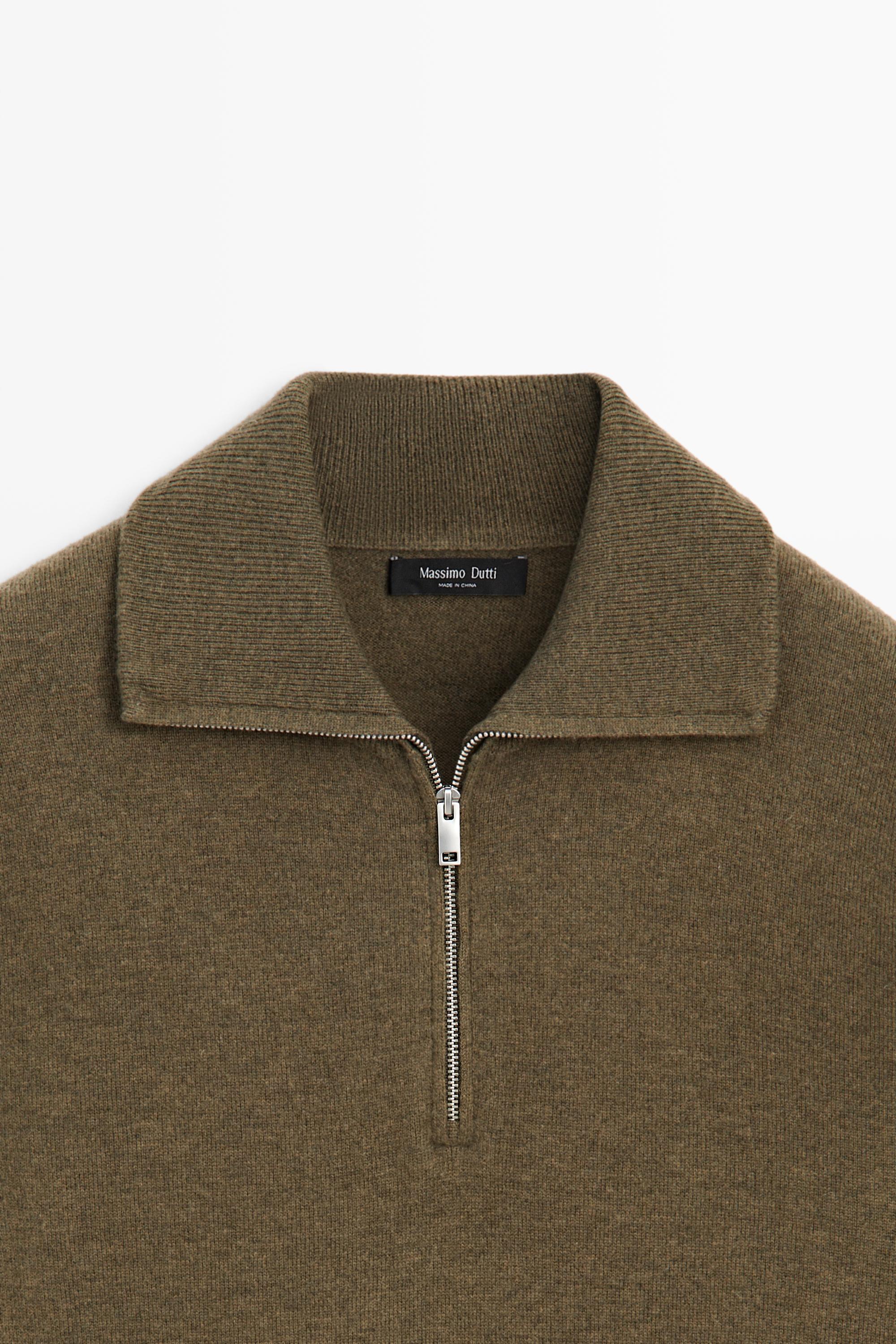 Mock neck zip-up knit sweater — Sea green