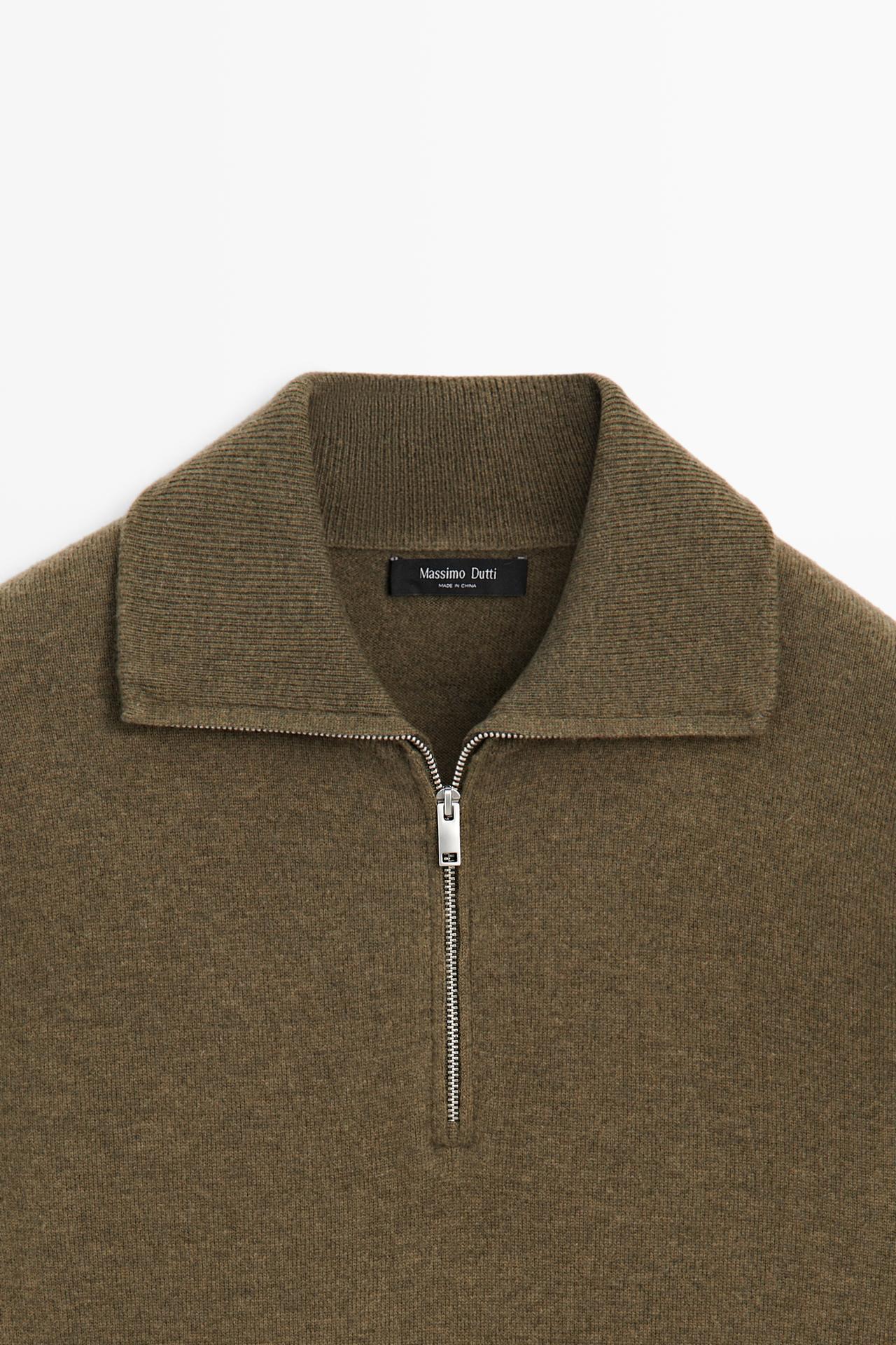 Mock neck zip-up knit sweater — Sea green