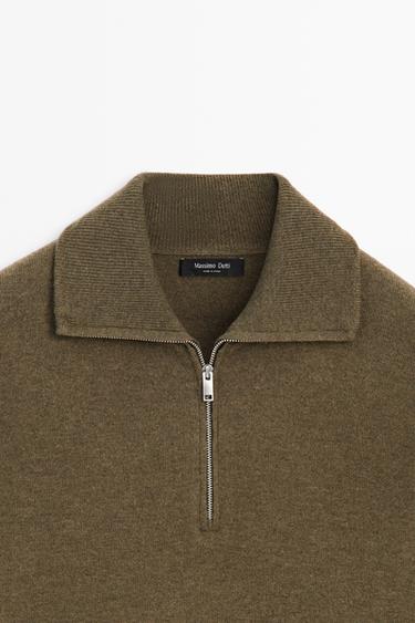 Mock neck zip-up knit sweater — Sea green 9