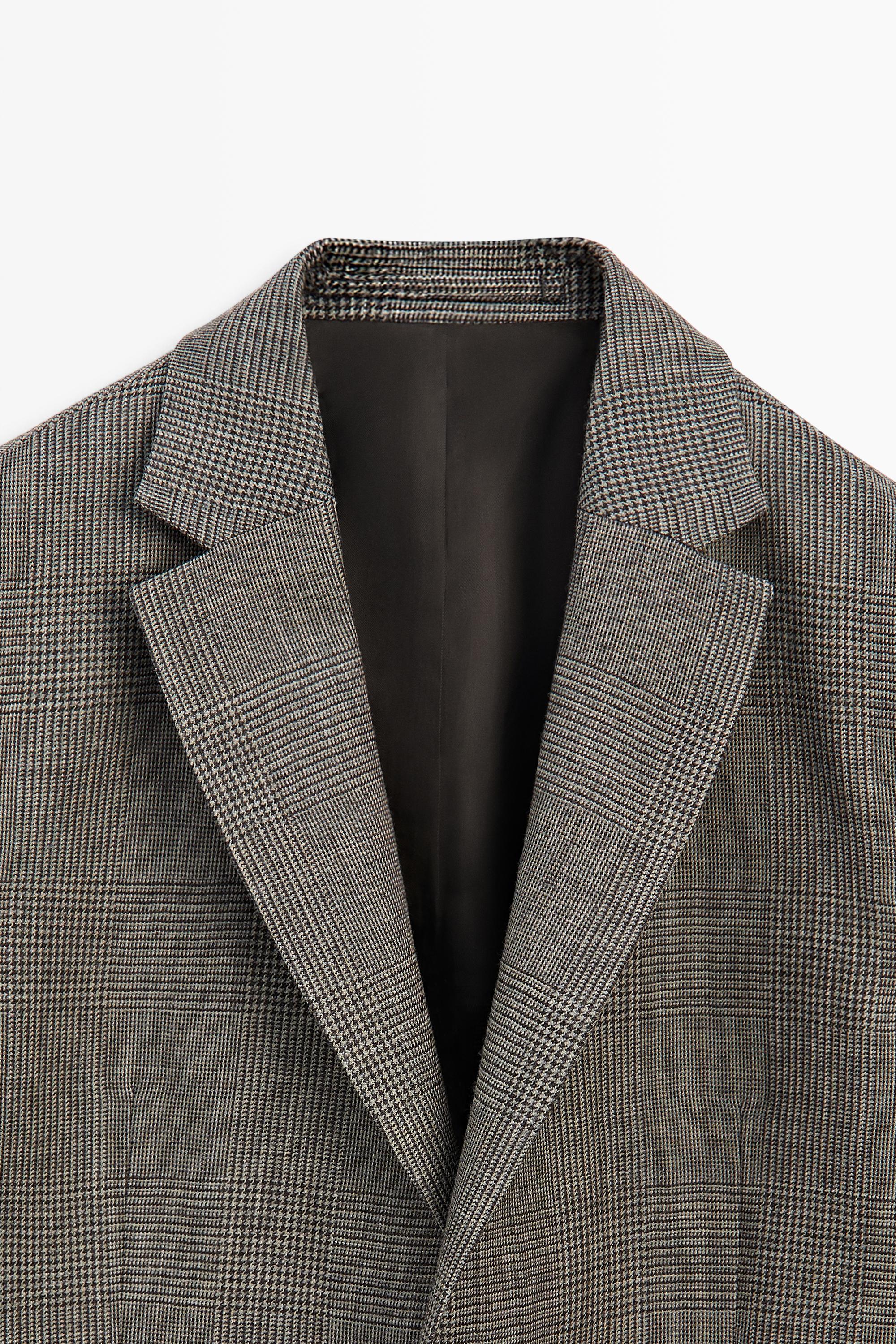 Tailored 100% wool check blazer — MINK