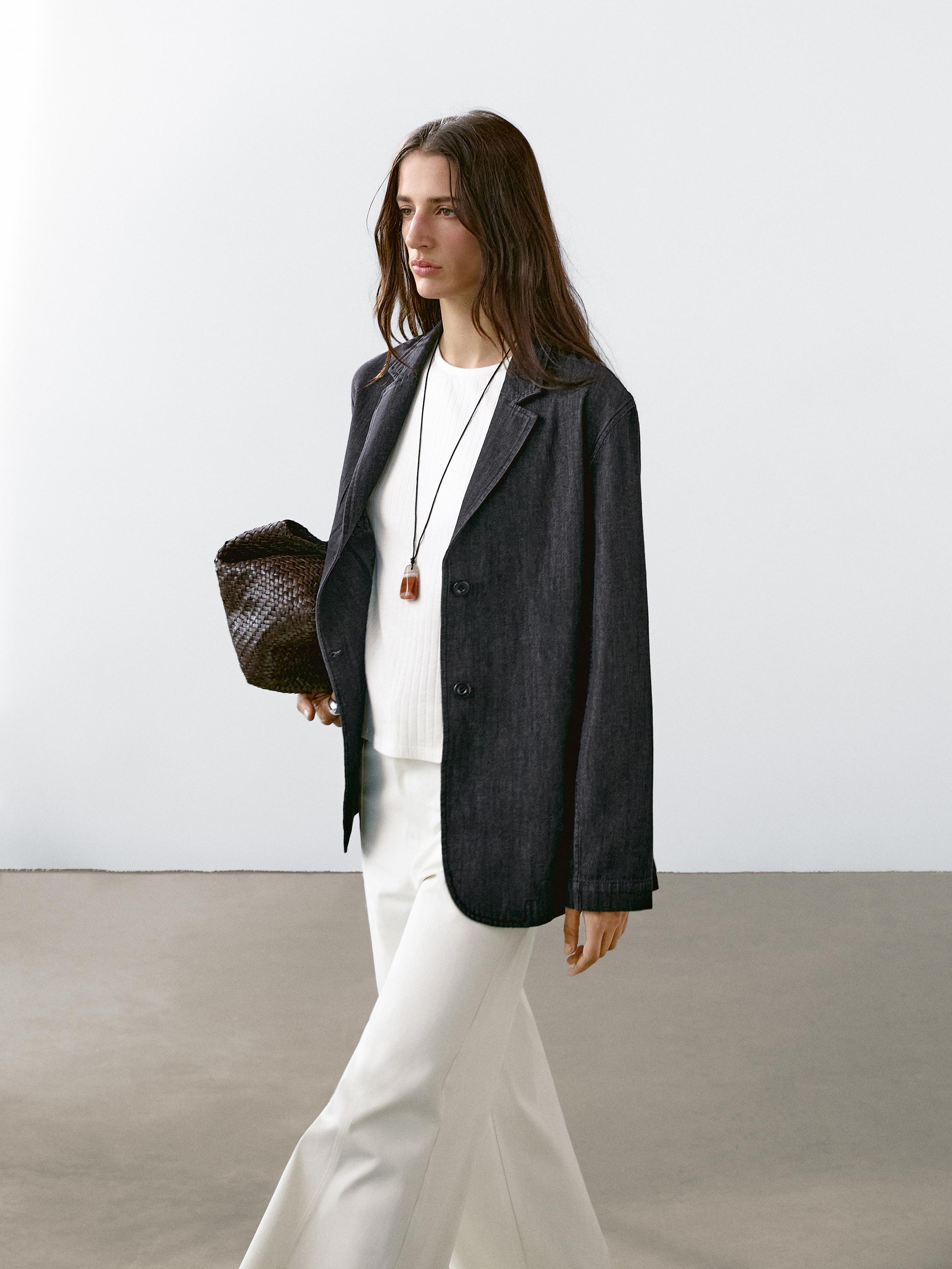 Loose denim blazer