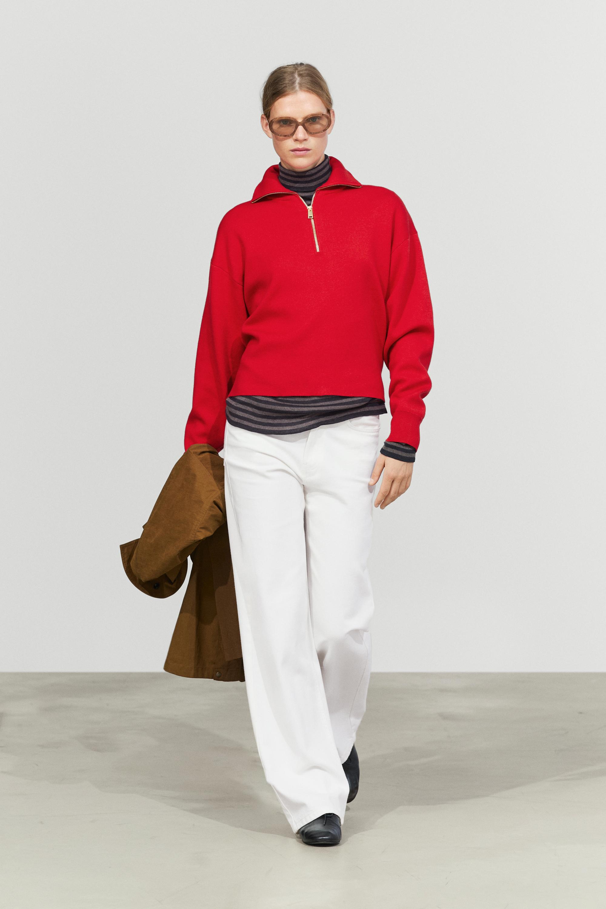 Cotton blend quarter-zip knit polo sweater — RED