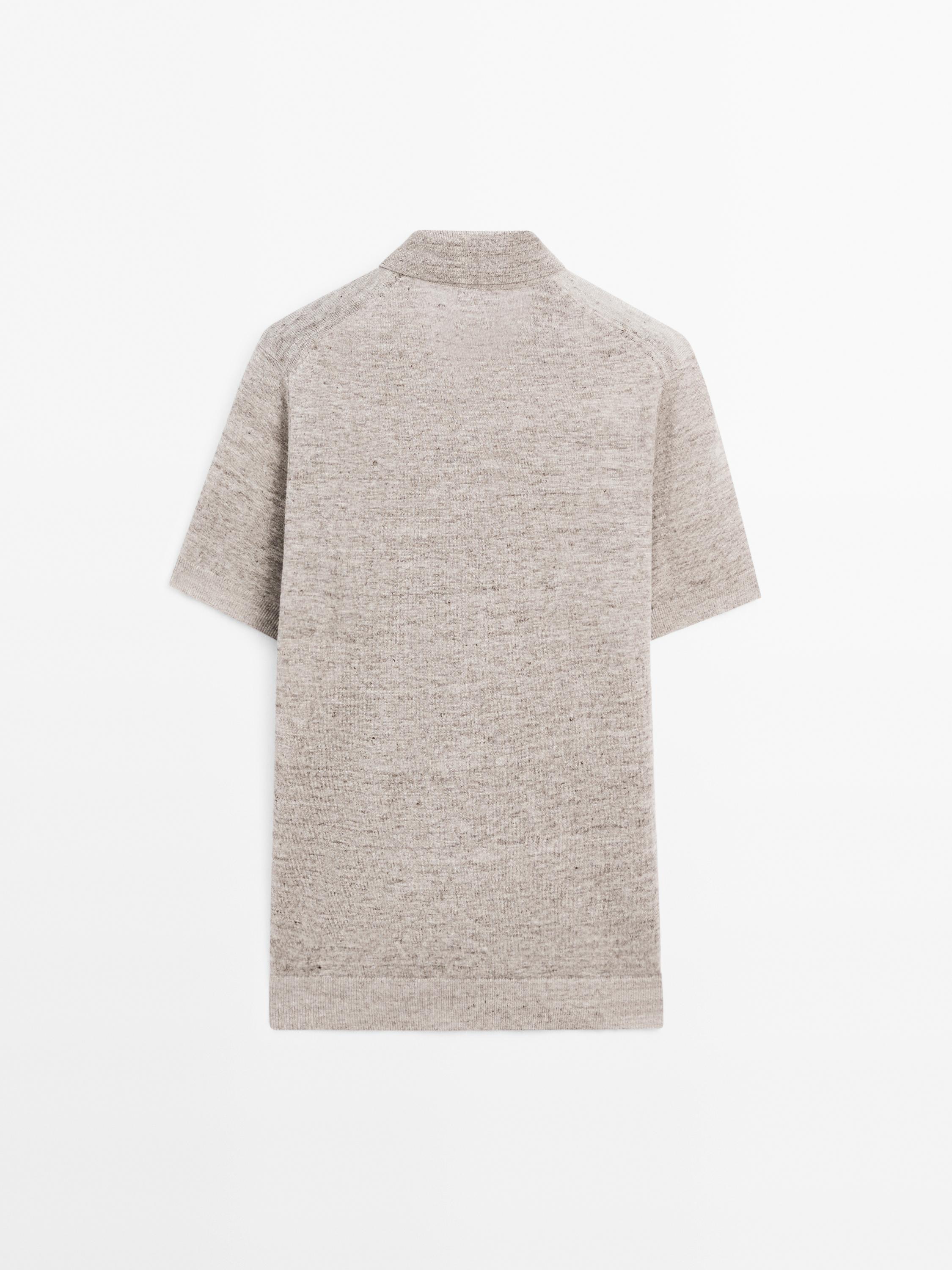 Melange linen knit polo shirt