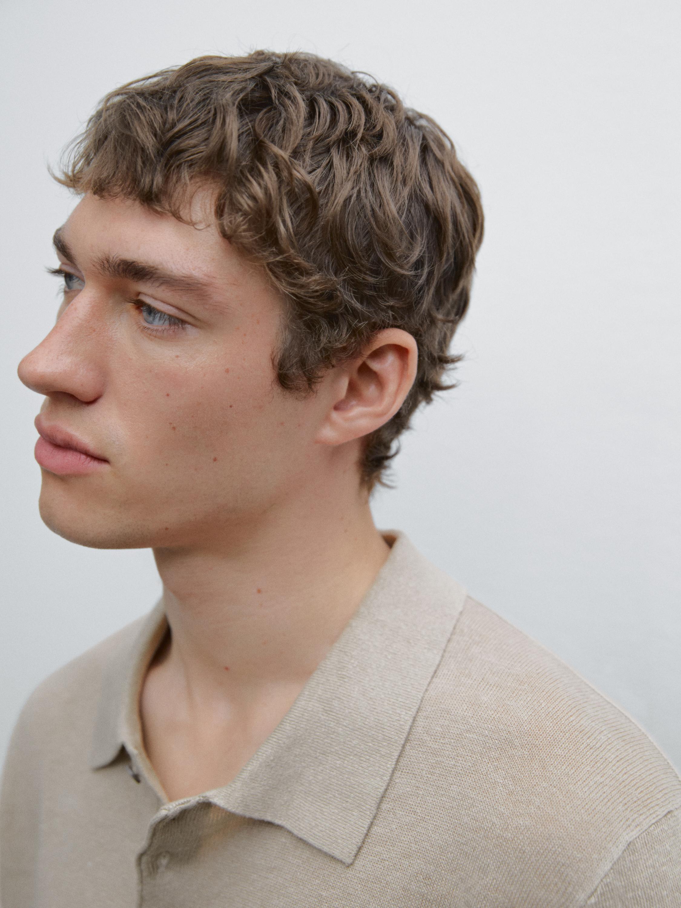 Linen polo collar knit sweater