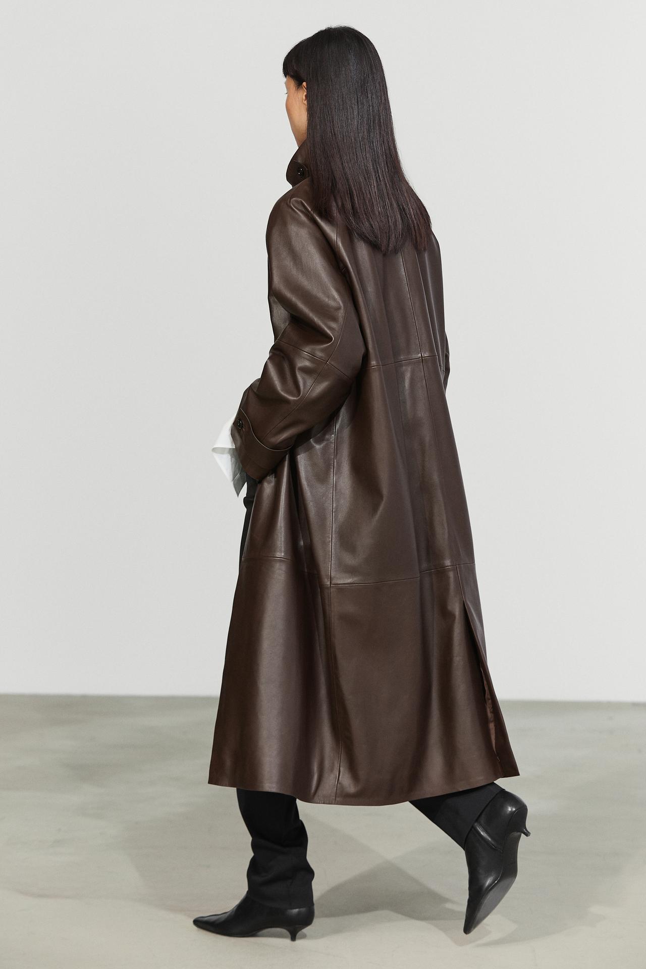 Long Nappa leather trench coat — Chocolate