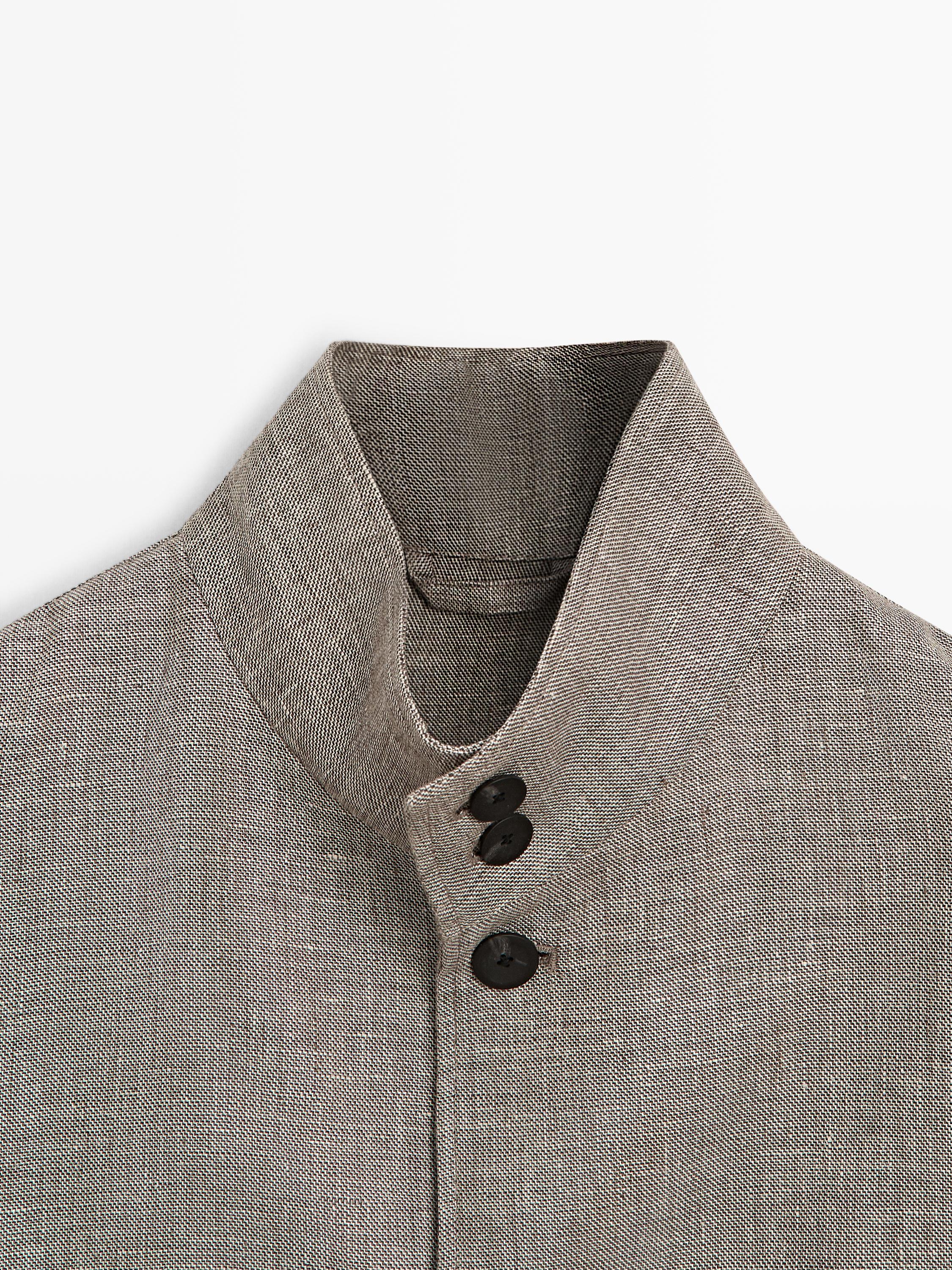 Linen blend bomber jacket with collar detail — BEIGE MARL