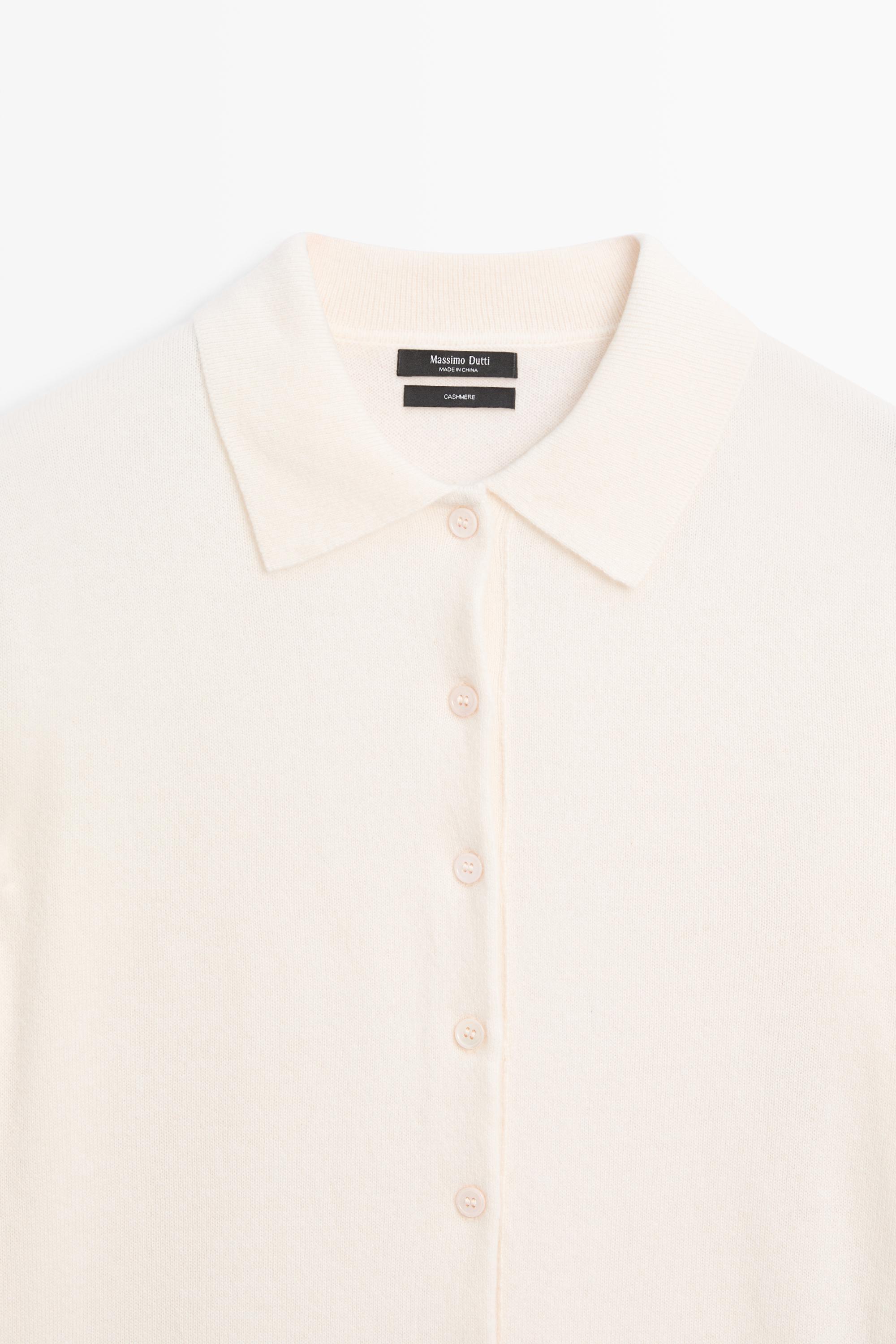 100% cashmere knit polo collar cardigan — CREAM
