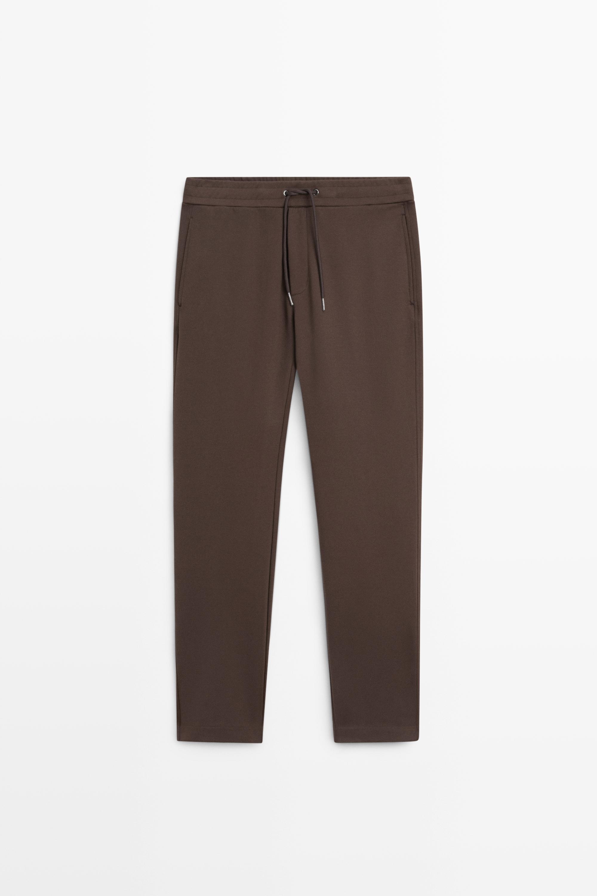 Total look cotton blend jogger fit trousers — BROWN
