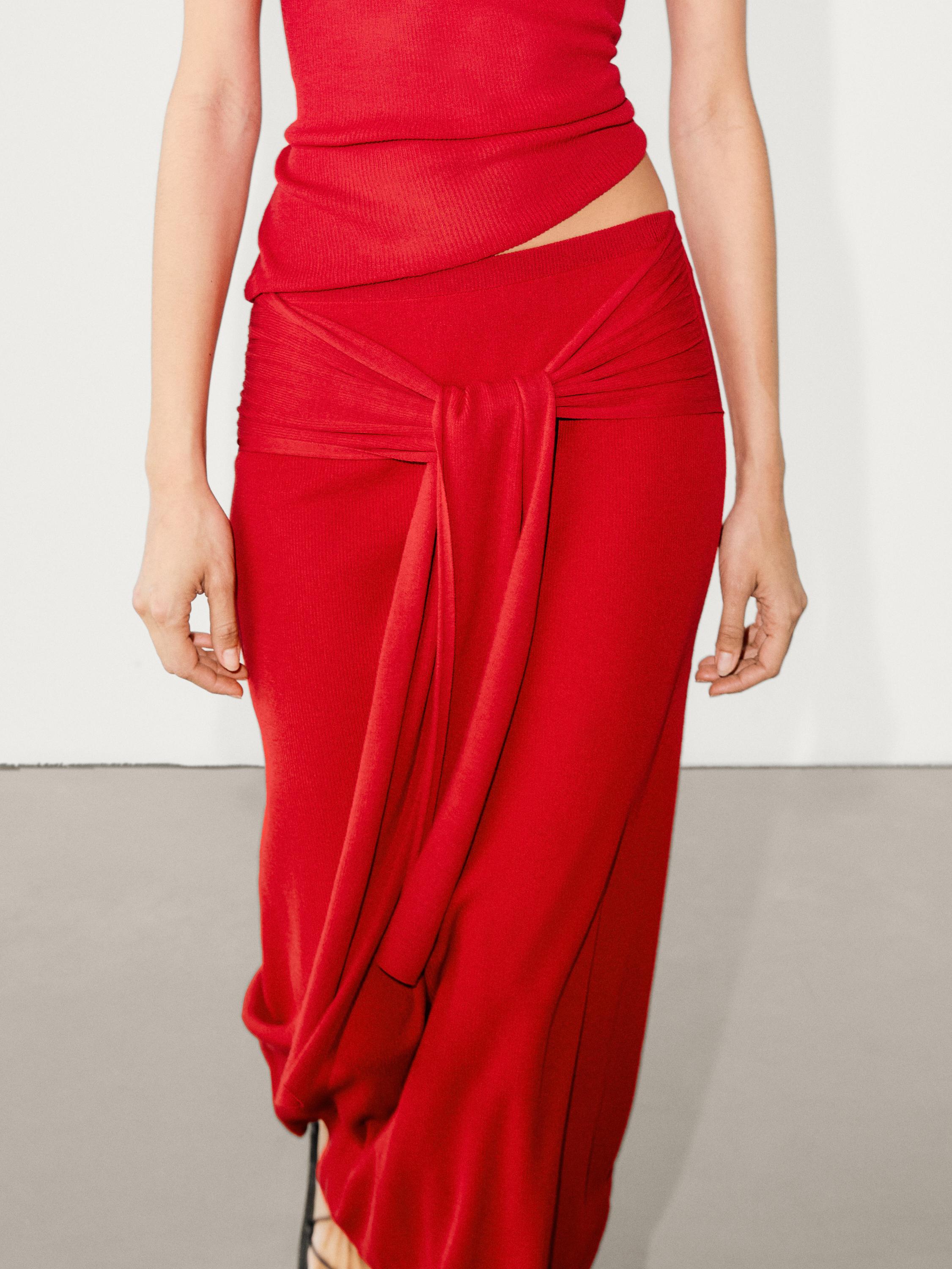 Ribbed co-ord skirt with tie detail