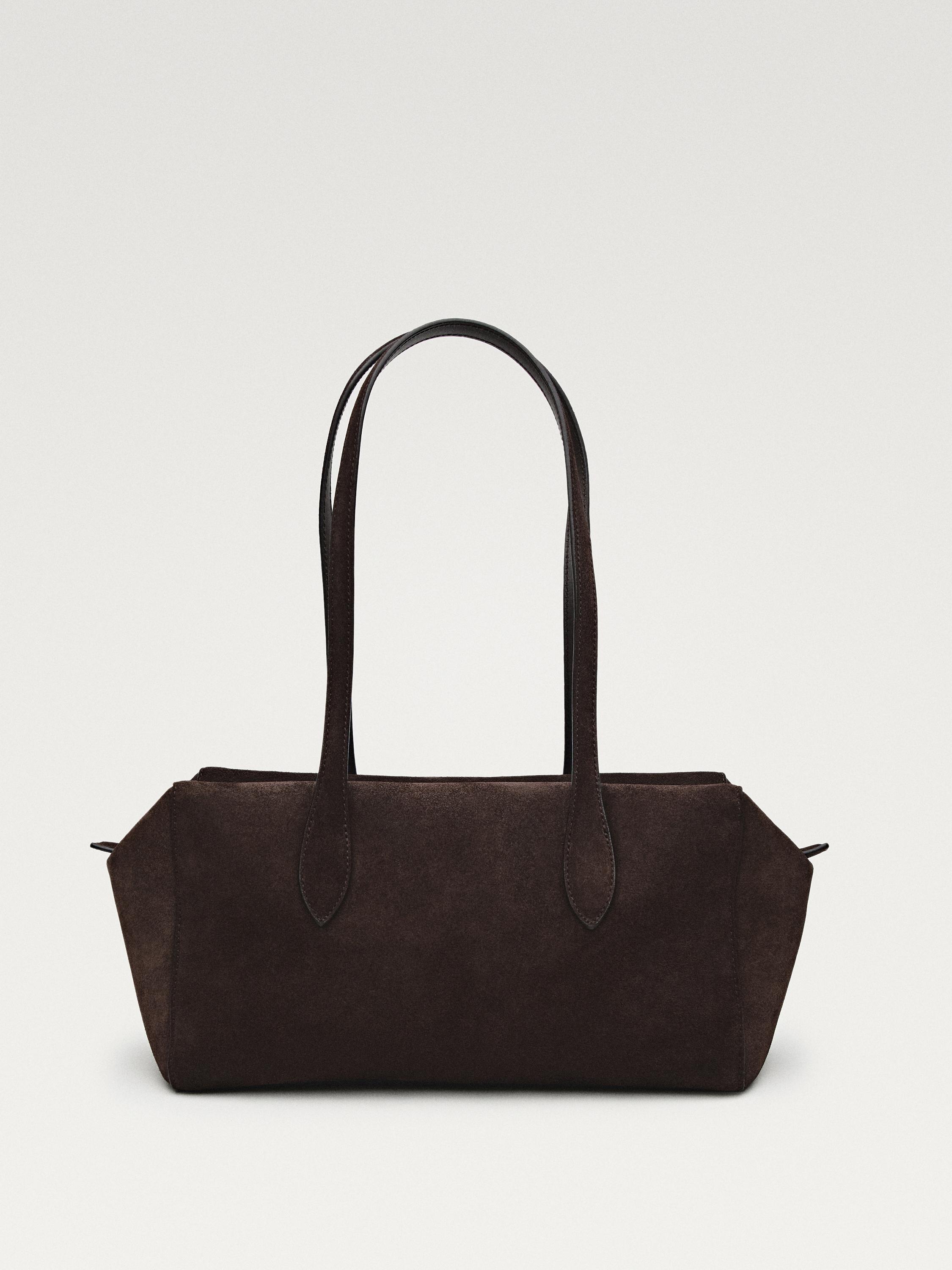 Split leather west satchel bag — BROWN